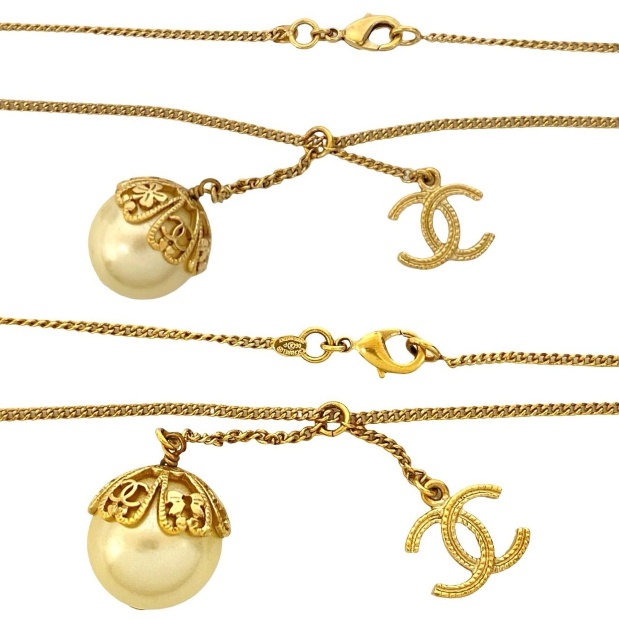 Chanel CHANEL Coco Mark GP Fake Pearl Necklace Choker Pendant Gold 87989 Size ONE SIZE - 3 Thumbnail