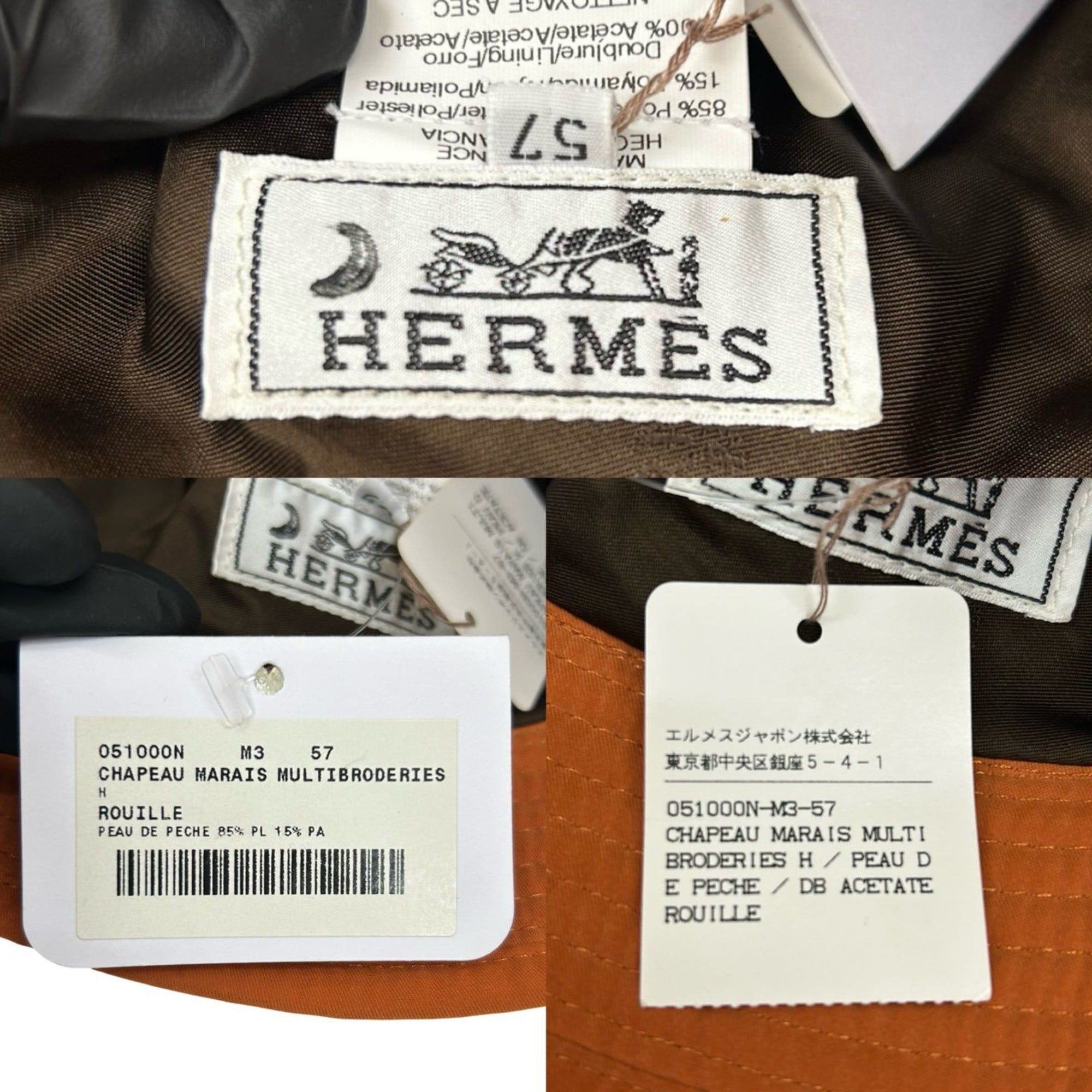 Hermes HERMES Bucket Hat Embroidered Polyester Nylon Acetate Orange 29788 Size ONE SIZE - 2 Thumbnail