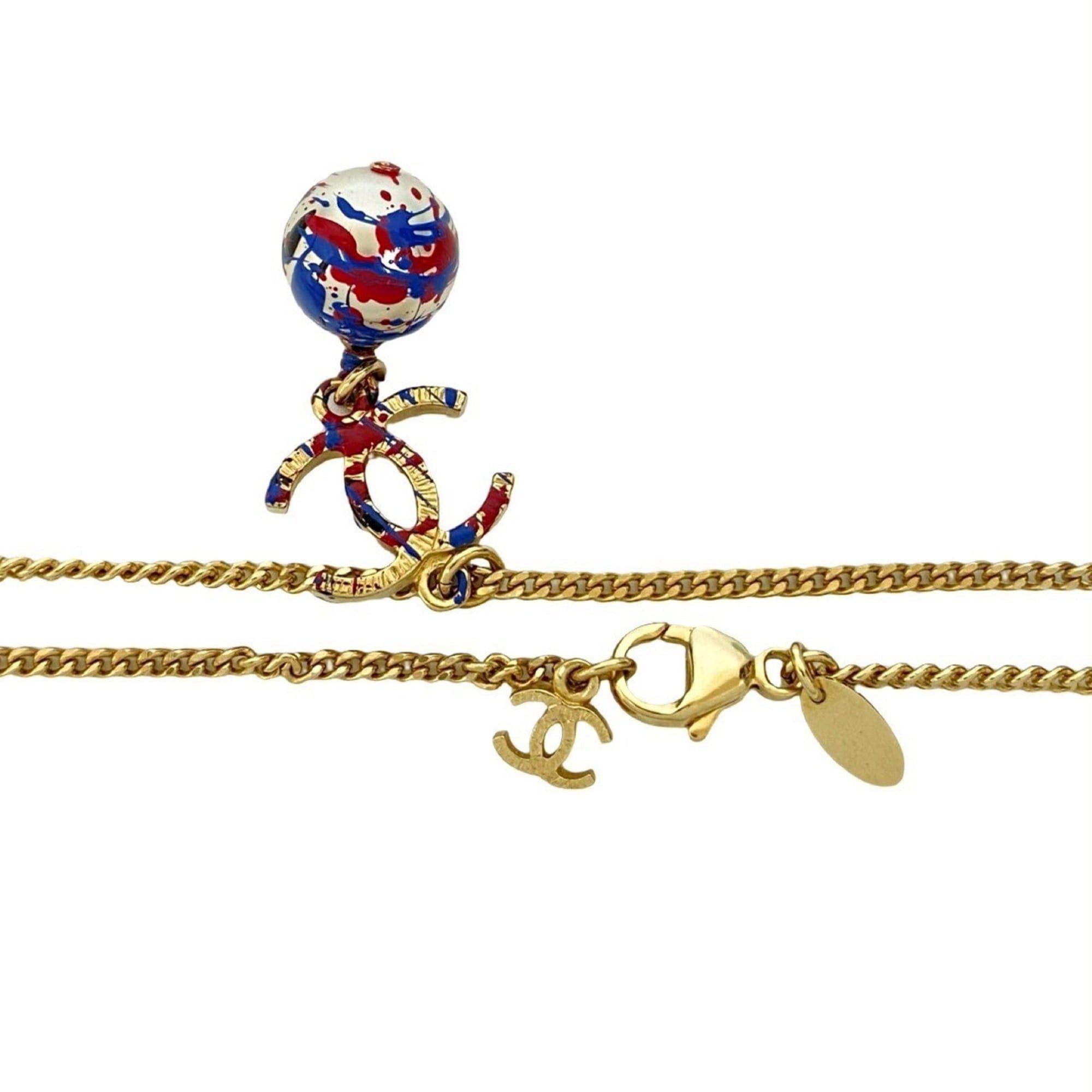 Chanel CHANEL Coco Mark GP Faux Pearl Paint Chain Necklace Pendant Gold 83242 Size ONE SIZE - 2 Thumbnail