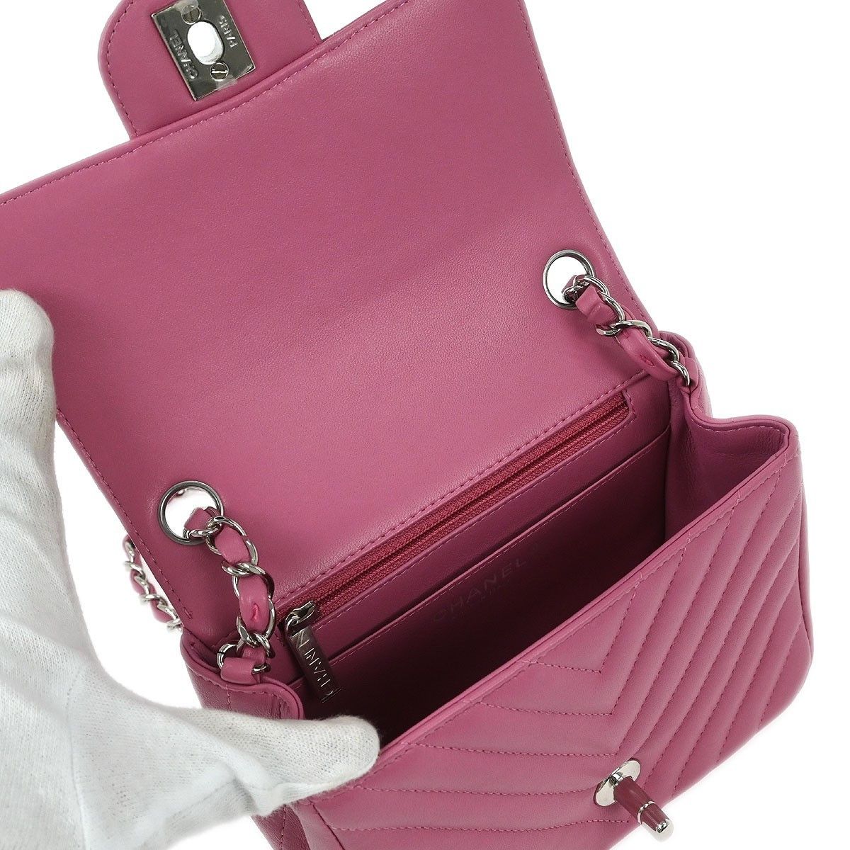 Chanel Chanel Square Classic Single Flap Bag Chevron Lambskin Size ONE SIZE - 10 Thumbnail