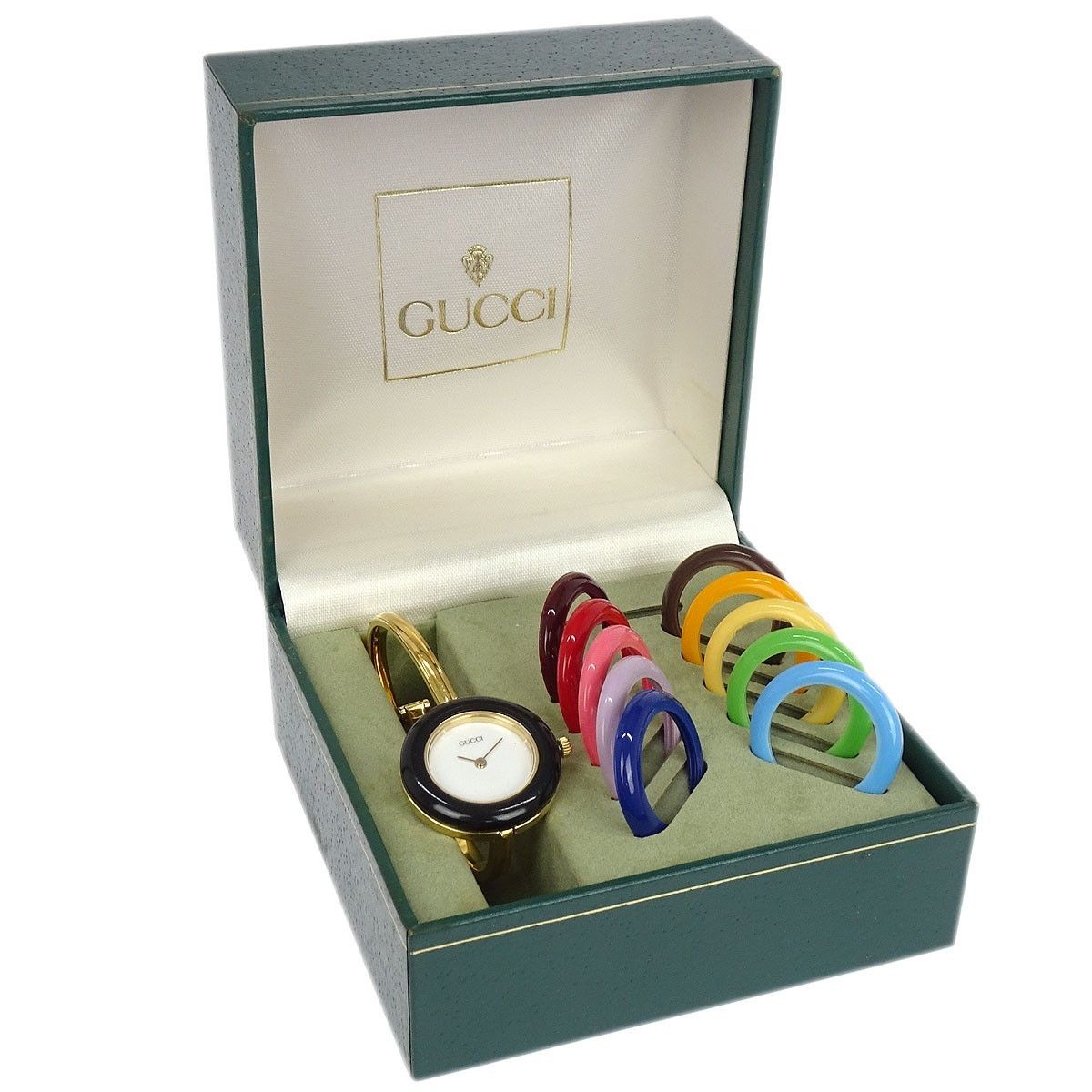 Gucci Gucci 1100 Interchangeable Bezel Bangle Quartz Watch Plated Metal with Plastic Size ONE SIZE - 6 Thumbnail