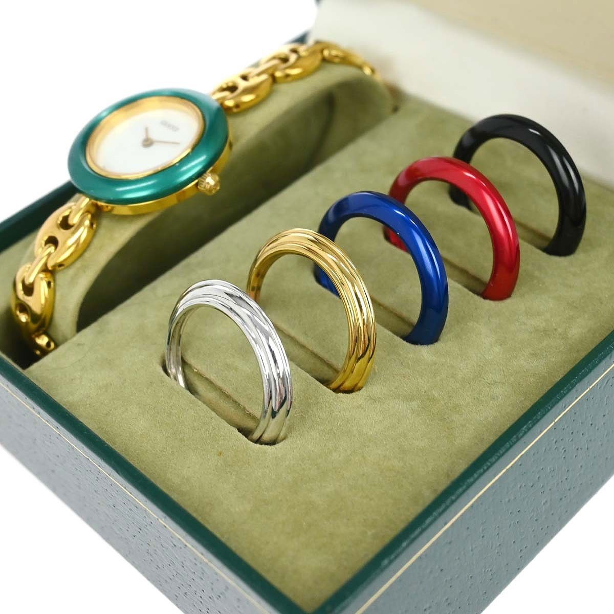 Gucci Gucci 1100 Interchangeable Bezel Bangle Quartz Watch Plated Metal with Plastic Size ONE SIZE - 7 Thumbnail