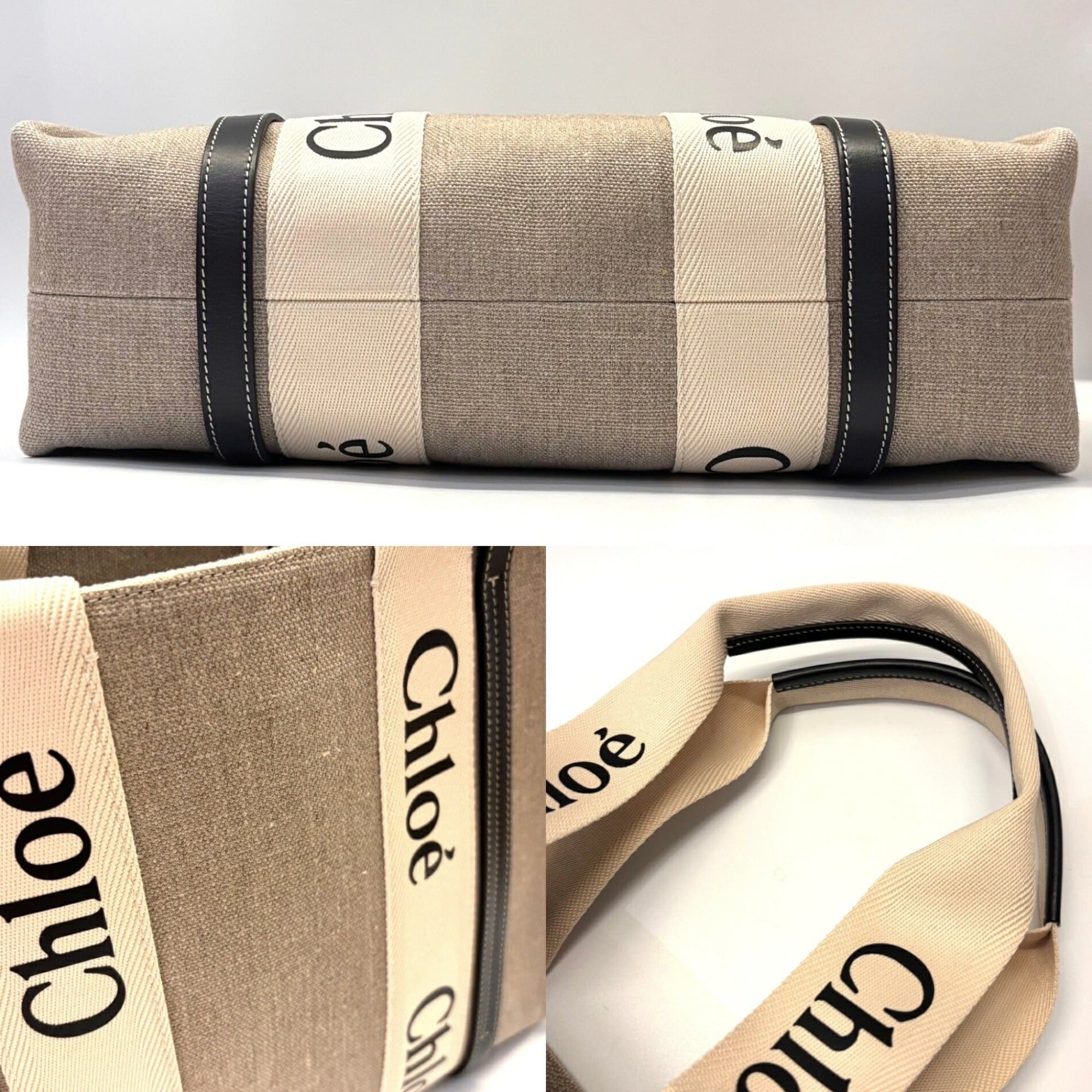 Chloe Chloé Chloe Woody Medium Tote Bag in Beige Canvas (CHC21US383E6691J) Size ONE SIZE - 4 Thumbnail