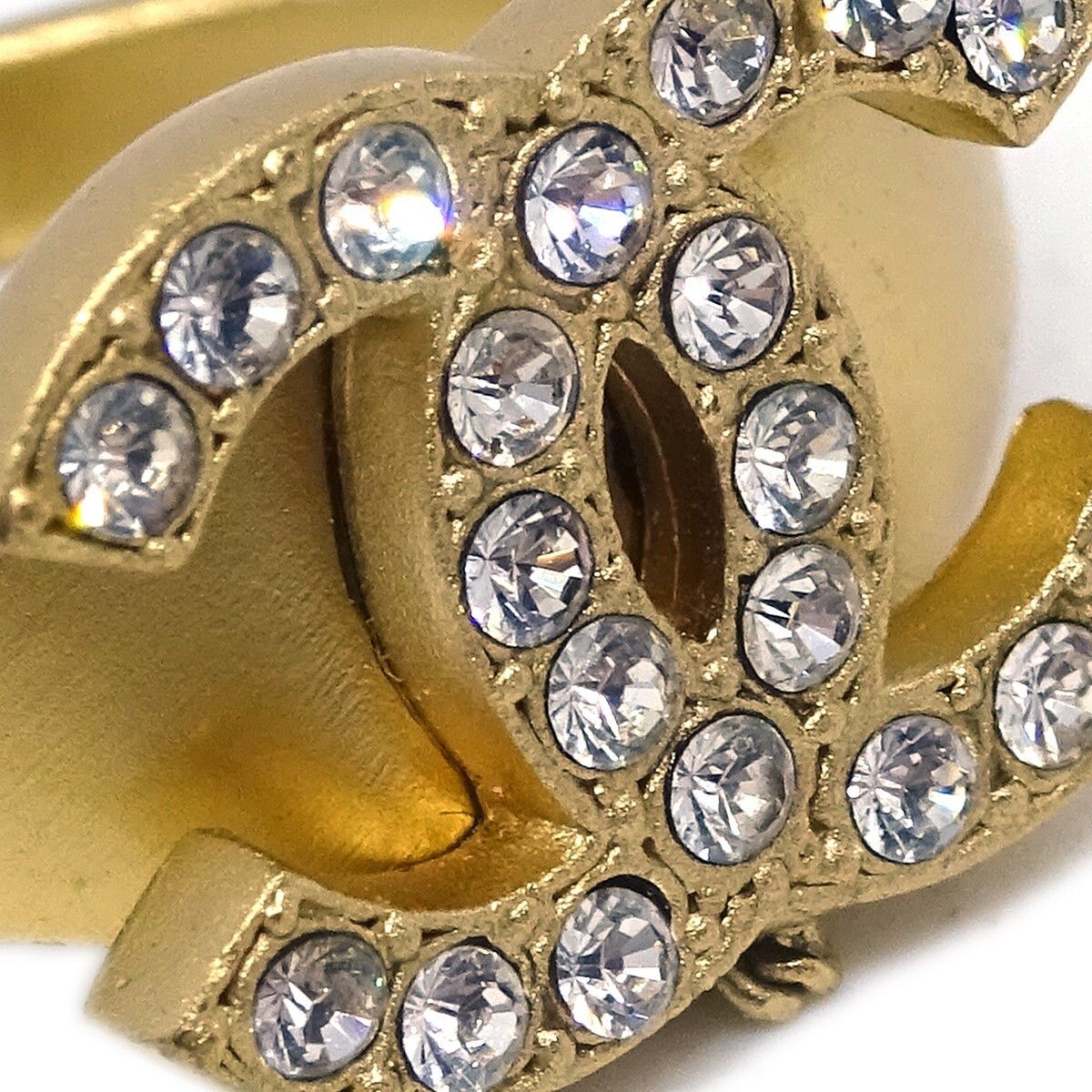 Chanel Chanel Logo Bangle with Chain Attached CC Ring Metal with Crystal Size ONE SIZE - 2 Thumbnail