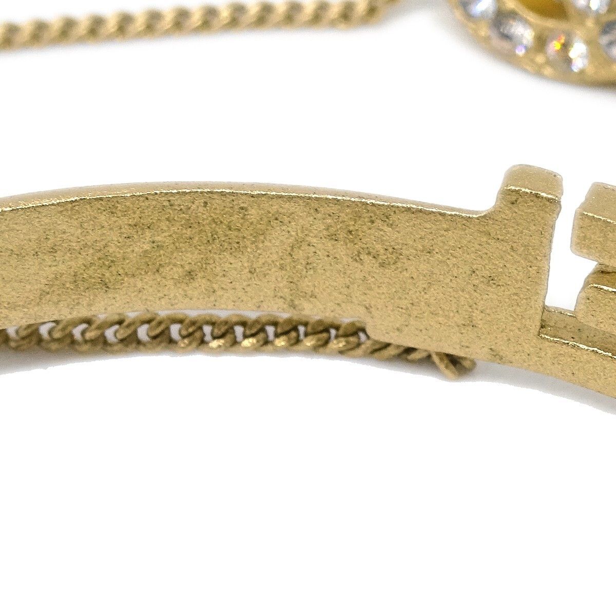 Chanel Chanel Logo Bangle with Chain Attached CC Ring Metal with Crystal Size ONE SIZE - 3 Thumbnail
