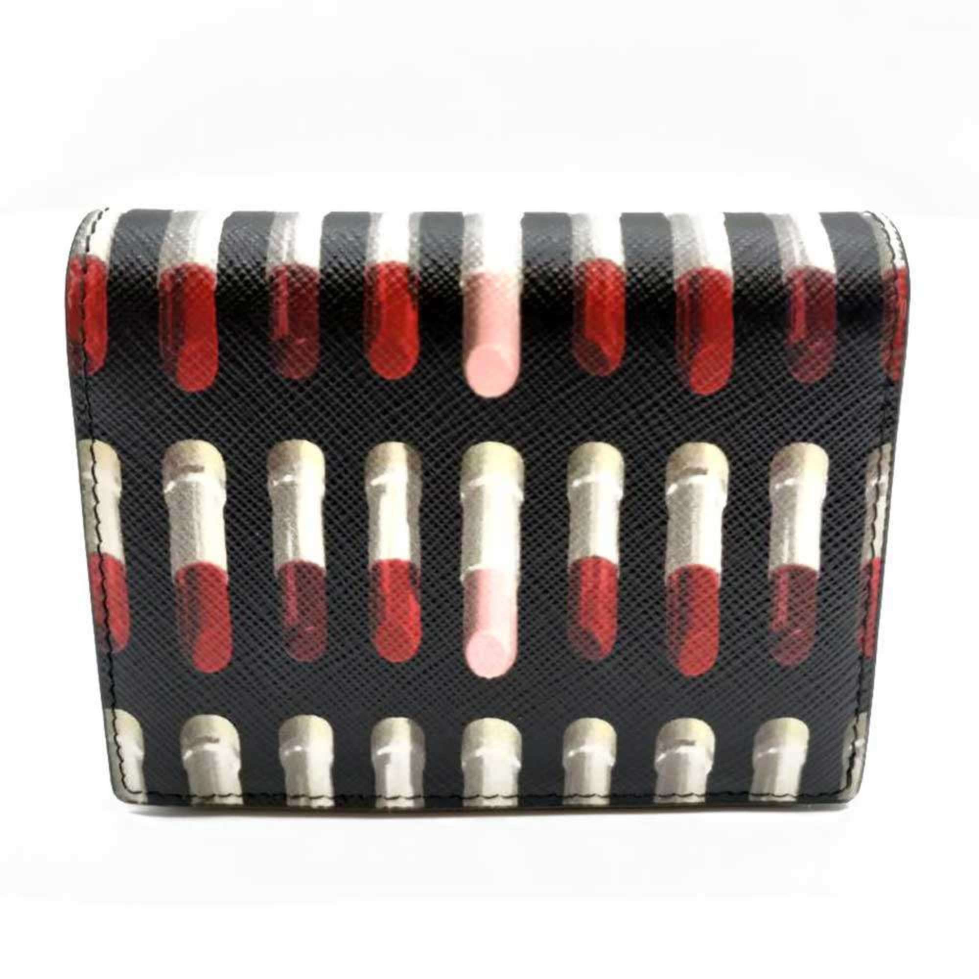 Prada Prada Bifold Triangle Wallet with Lipstick Print in Multicolored Saffiano 1MV204 Size ONE SIZE - 2 Thumbnail