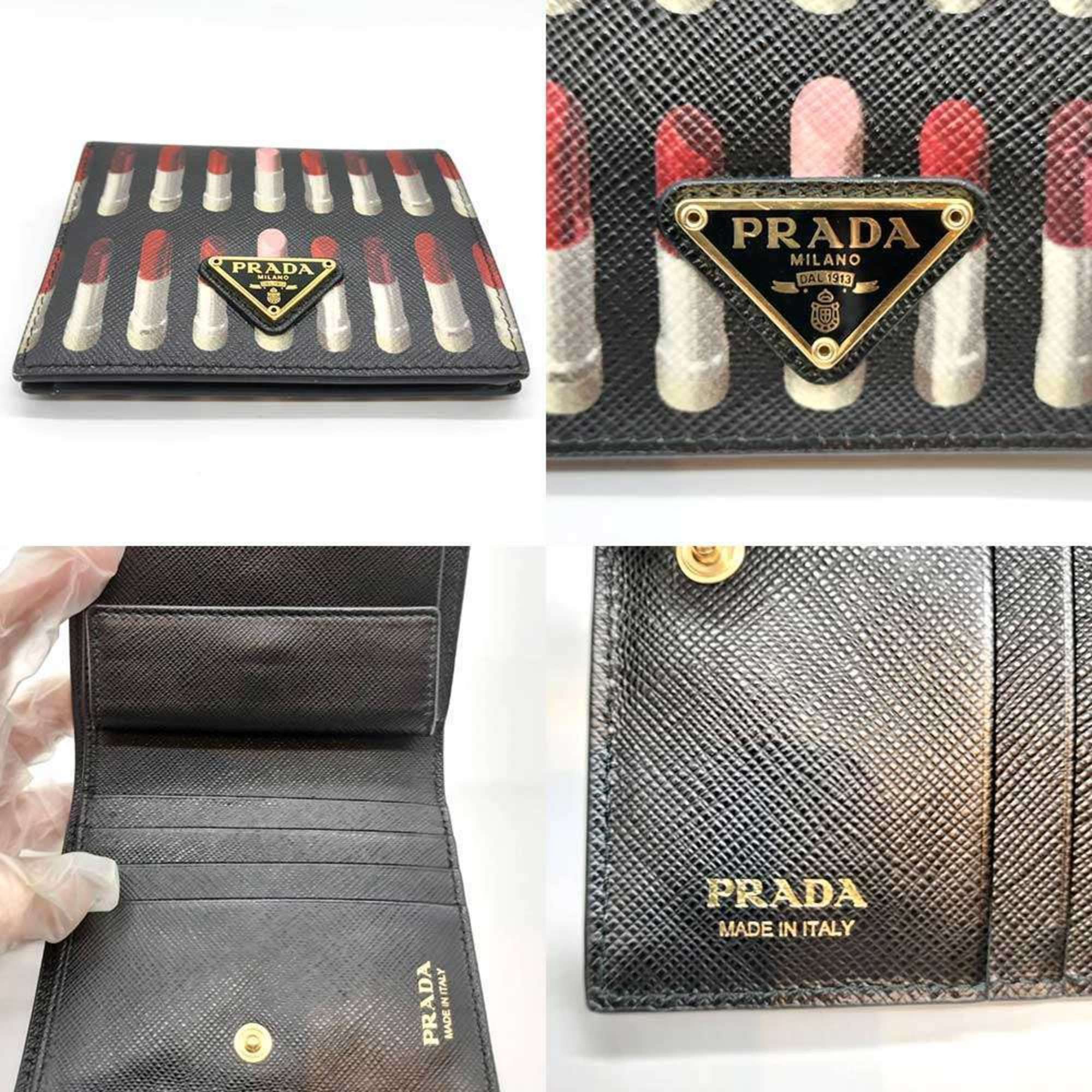 Prada Prada Bifold Triangle Wallet with Lipstick Print in Multicolored Saffiano 1MV204 Size ONE SIZE - 4 Thumbnail