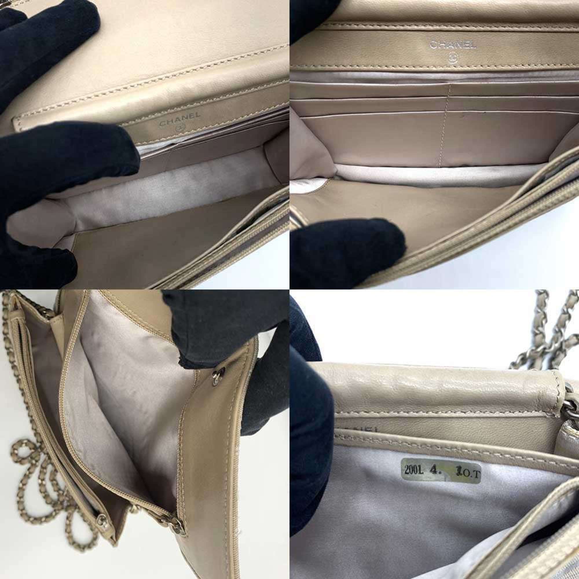 Chanel CHANEL New Travel Line Chain Wallet Shoulder Bag Nylon Leather Beige A15772 Size ONE SIZE - 8 Thumbnail