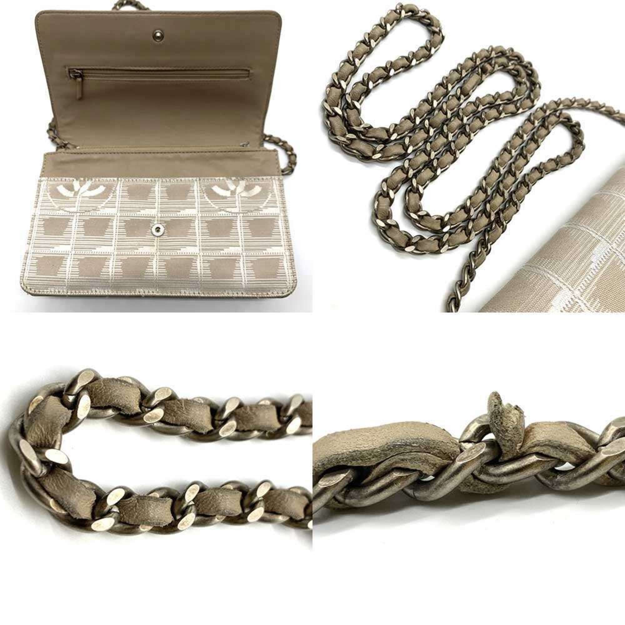 Chanel CHANEL New Travel Line Chain Wallet Shoulder Bag Nylon Leather Beige A15772 Size ONE SIZE - 6 Thumbnail