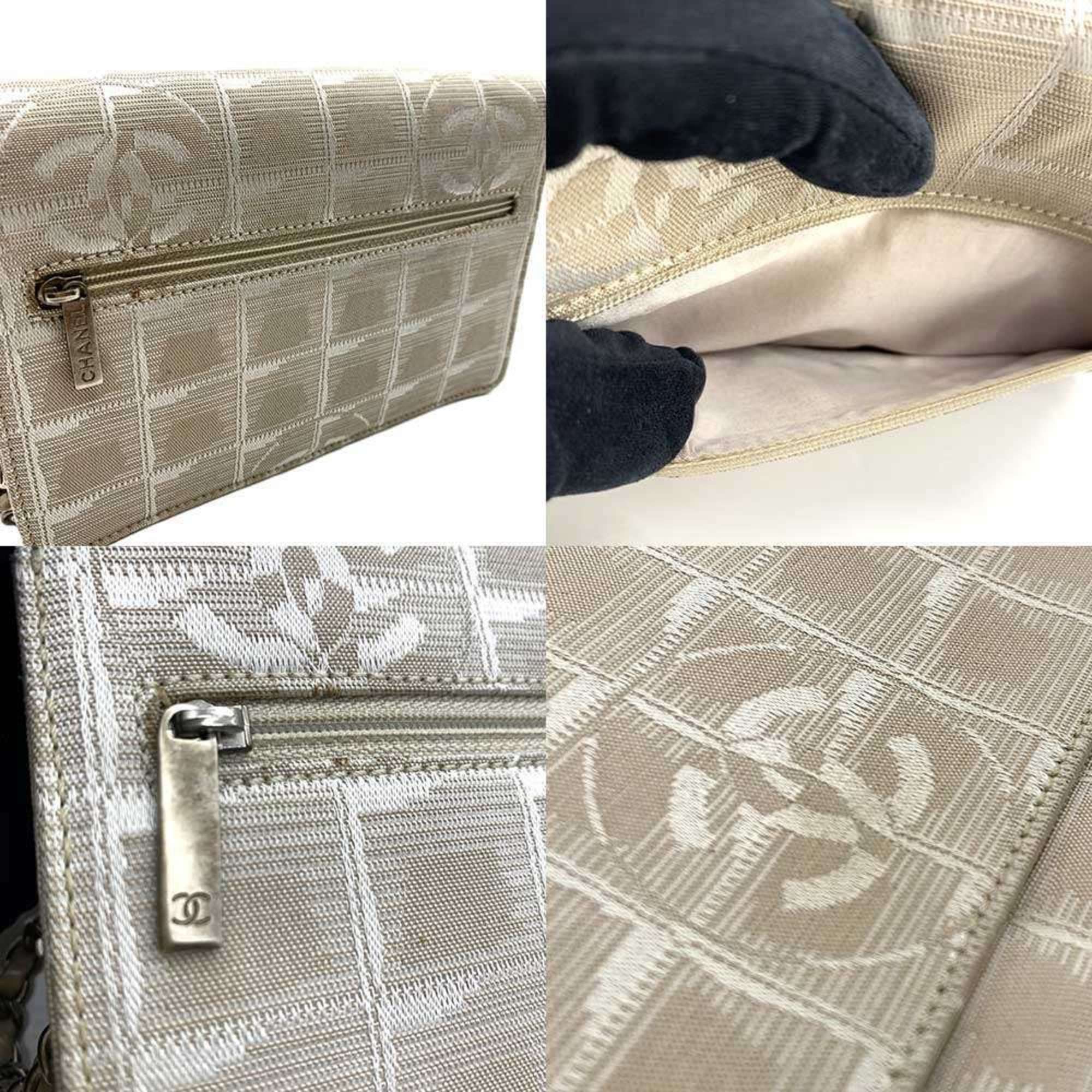 Chanel CHANEL New Travel Line Chain Wallet Shoulder Bag Nylon Leather Beige A15772 Size ONE SIZE - 5 Thumbnail