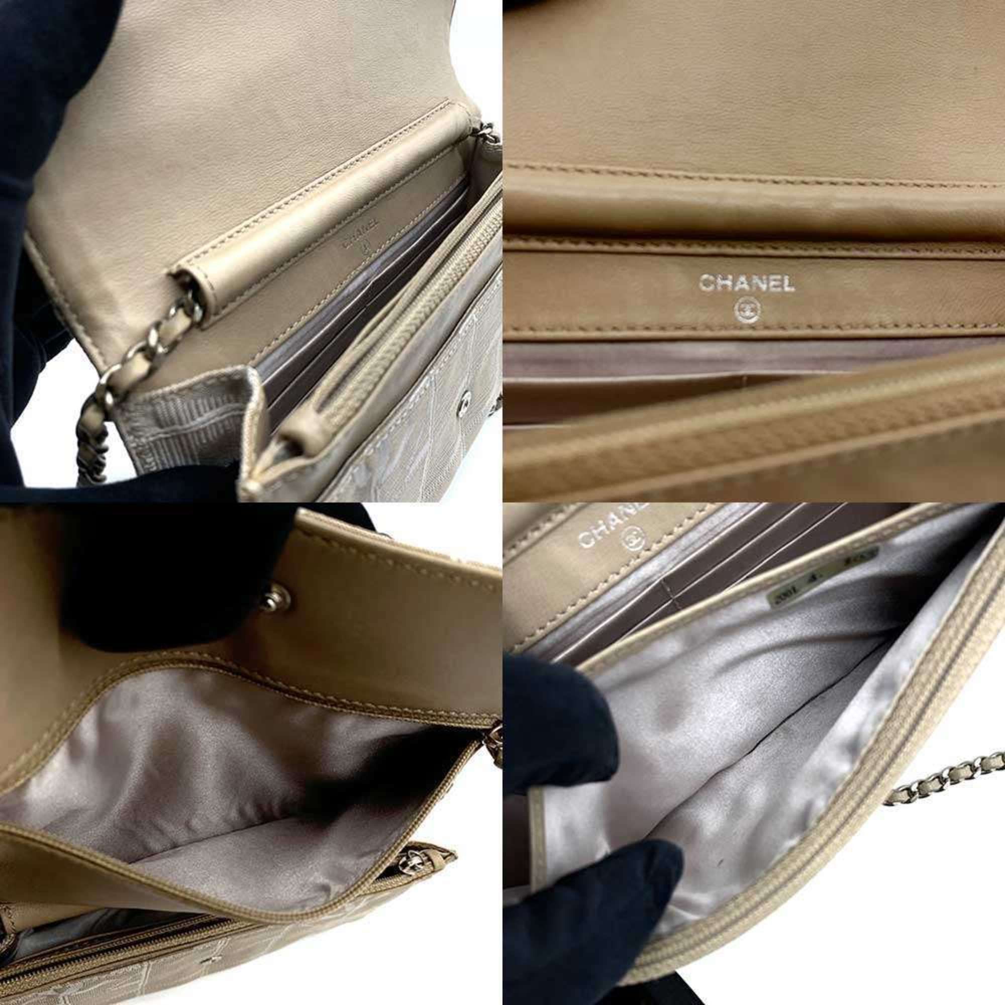 Chanel CHANEL New Travel Line Chain Wallet Shoulder Bag Nylon Leather Beige A15772 Size ONE SIZE - 7 Thumbnail