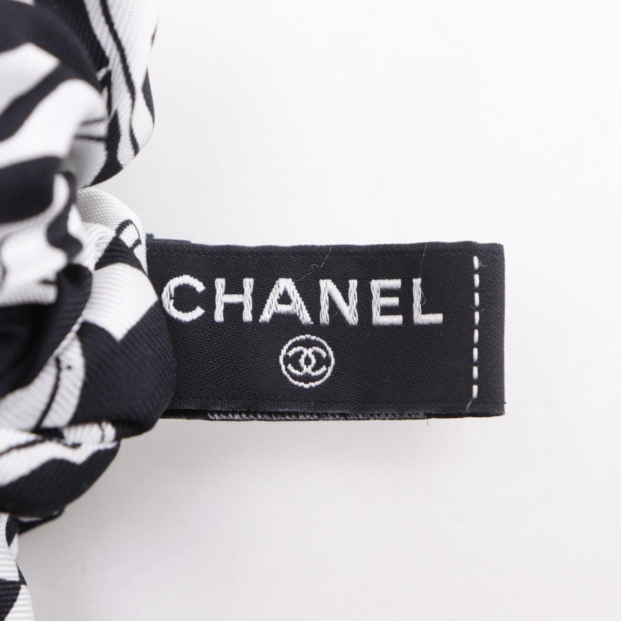 Chanel CHANEL Ribbon Scrunchie with Coco Mark Silk Black/White for Women Size ONE SIZE - 7 Thumbnail