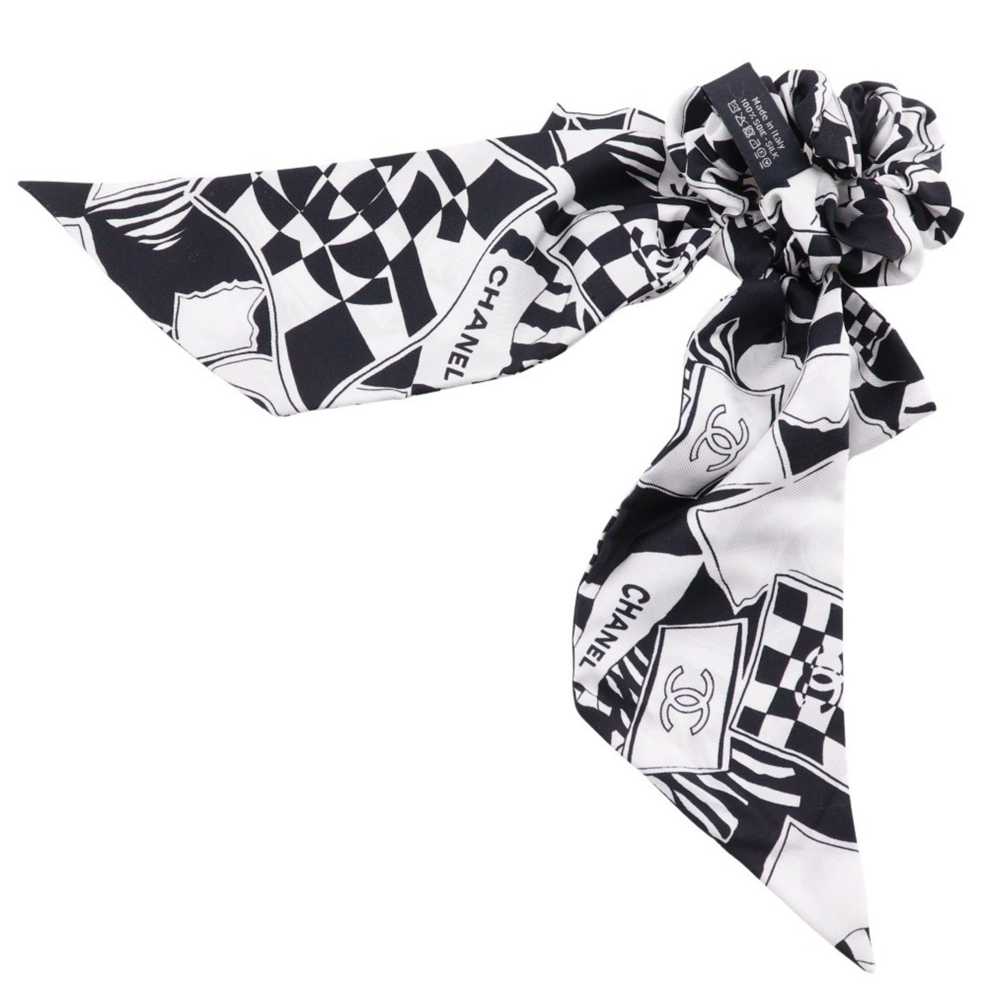 Chanel CHANEL Ribbon Scrunchie with Coco Mark Silk Black/White for Women Size ONE SIZE - 2 Thumbnail