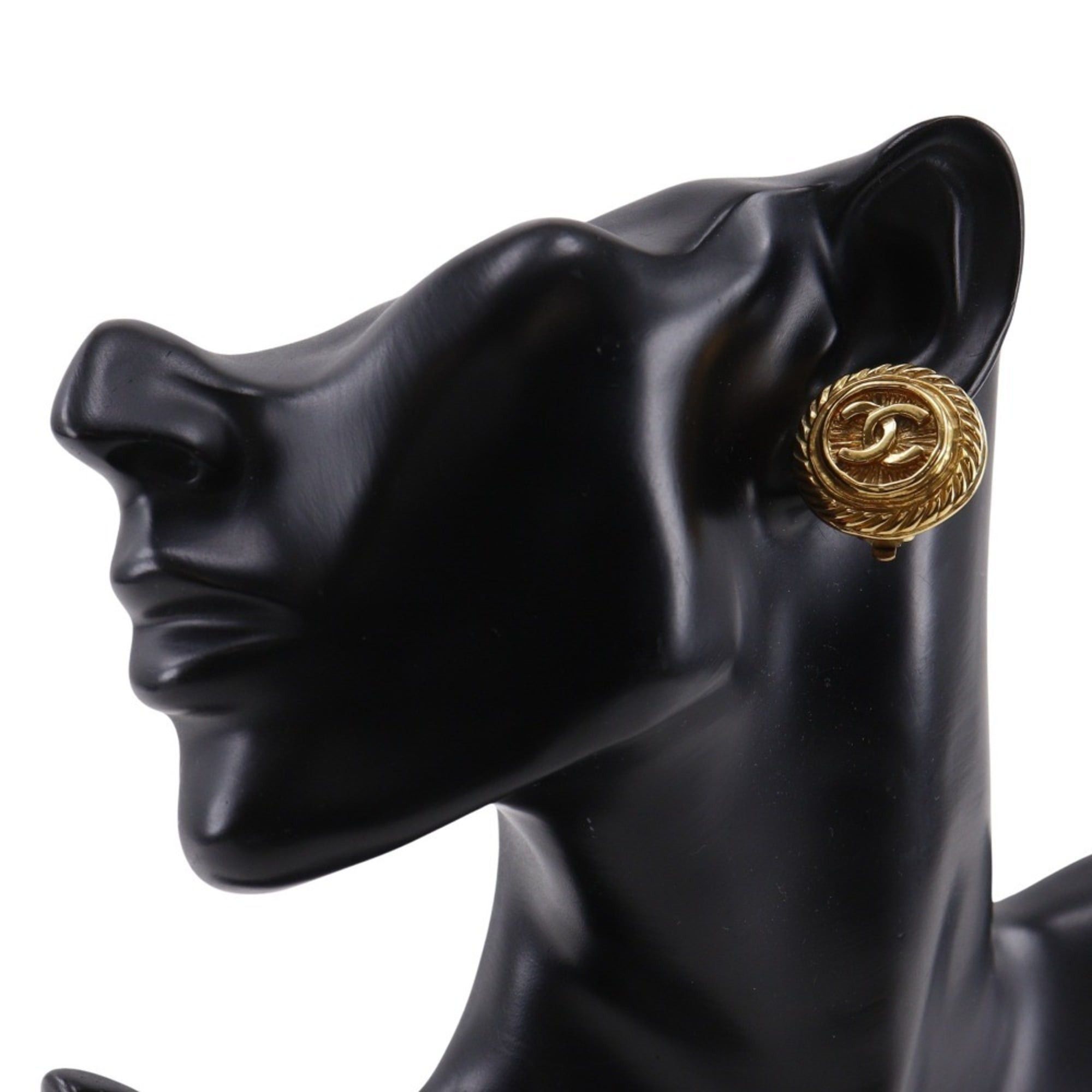 Chanel Vintage CHANEL Coco Mark Earrings, Gold Plated, 1993, 93P, Approx. 23.8g, Women's Size ONE SIZE - 2 Thumbnail
