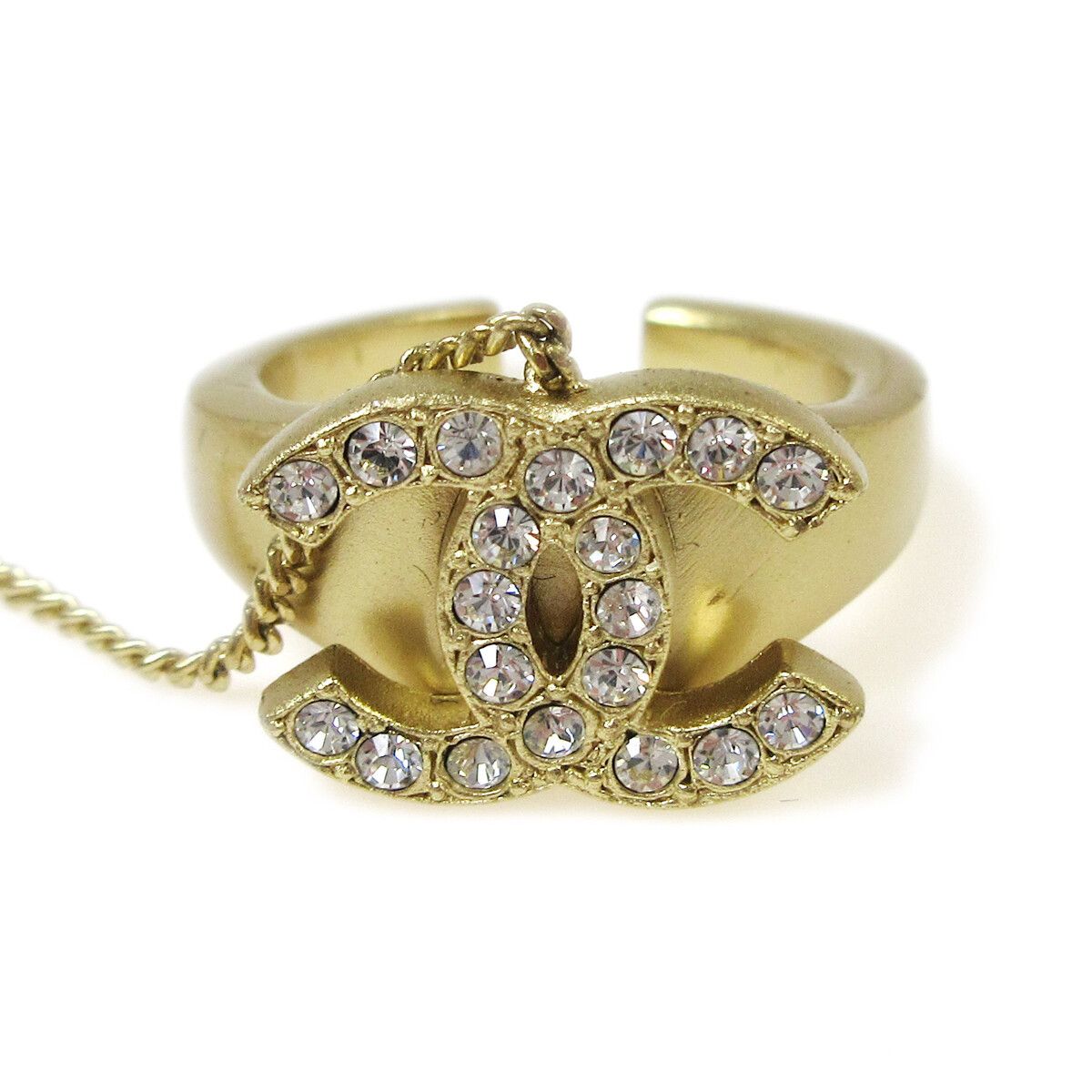 Chanel Chanel Logo Bangle with Chain Attached CC Ring Metal with Crystal Size ONE SIZE - 3 Thumbnail