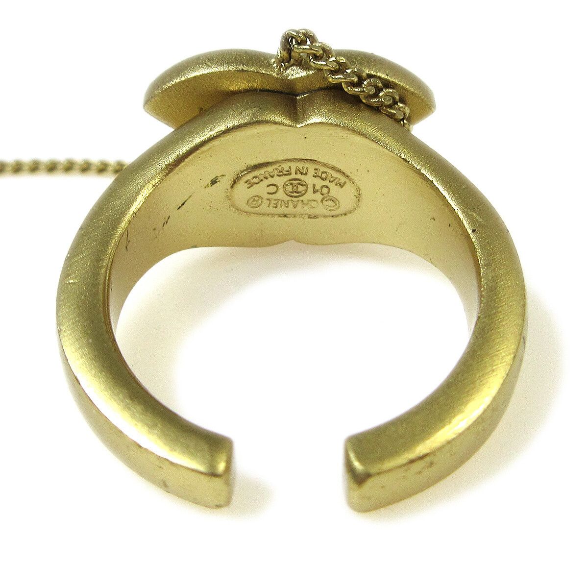 Chanel Chanel Logo Bangle with Chain Attached CC Ring Metal with Crystal Size ONE SIZE - 4 Thumbnail