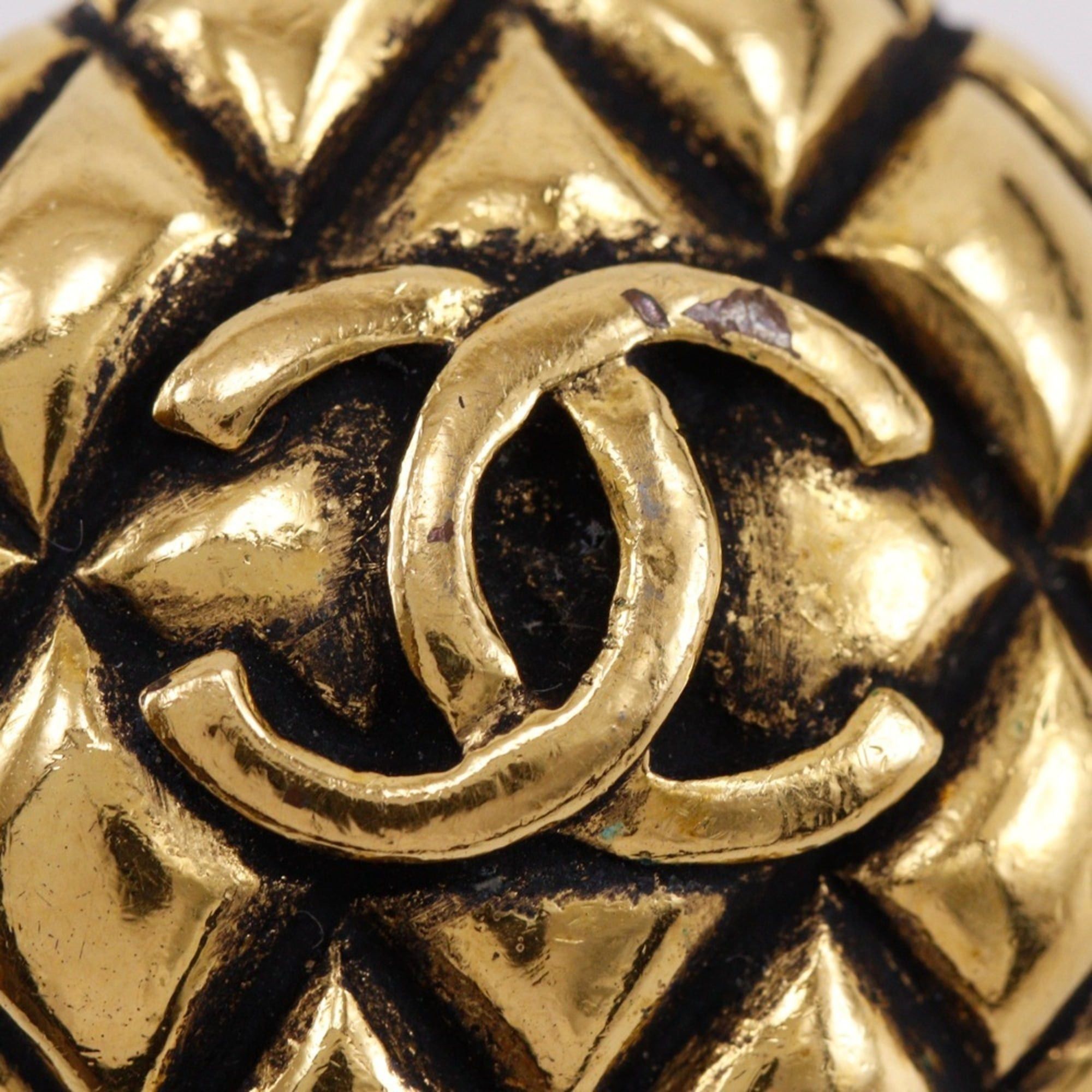 Chanel Vintage CHANEL Coco Mark Matelasse Earrings, Gold Plated, 1990, Size 25, Approx. 23.6g, Women's Size ONE SIZE - 6 Thumbnail