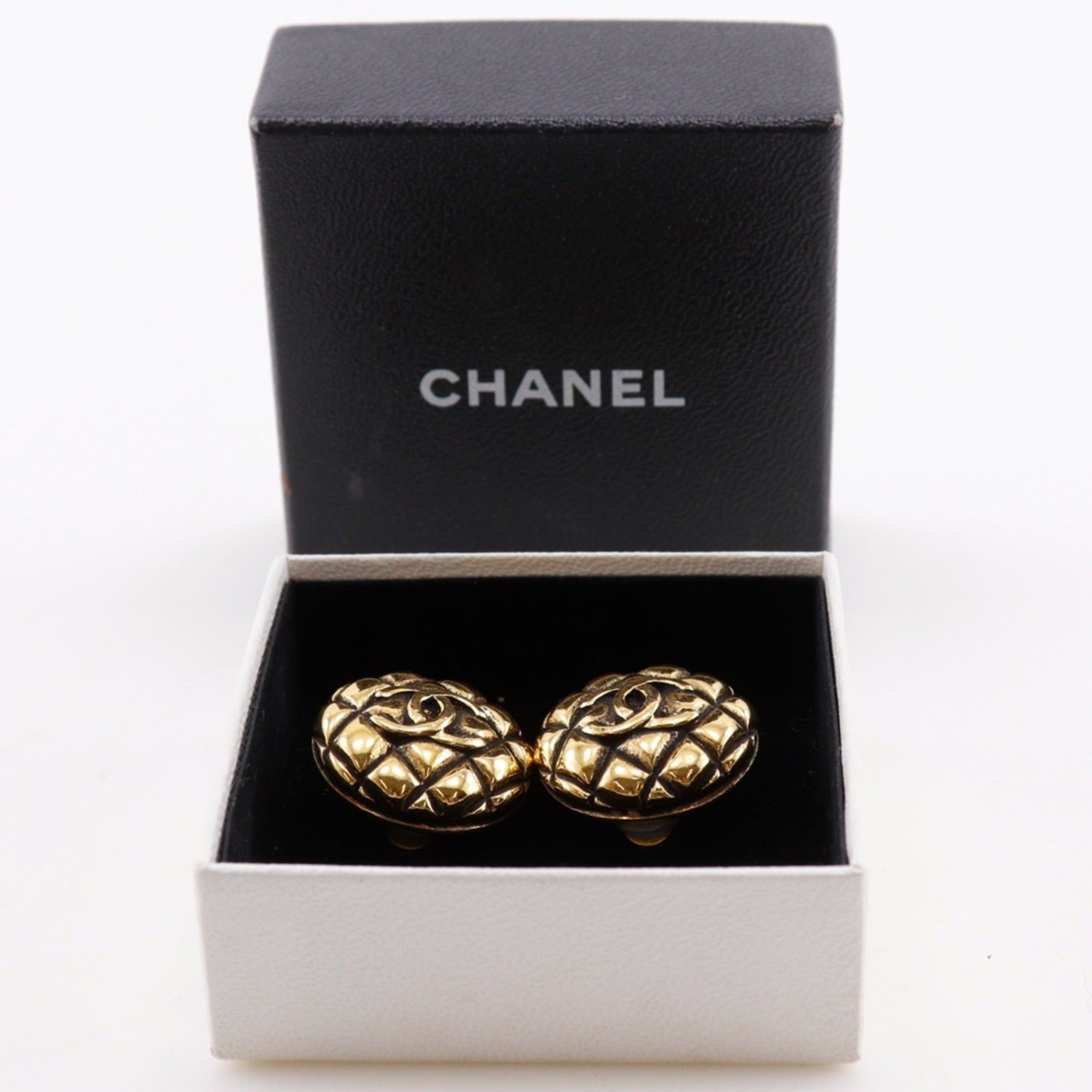 Chanel Vintage CHANEL Coco Mark Matelasse Earrings, Gold Plated, 1990, Size 25, Approx. 23.6g, Women's Size ONE SIZE - 16 Thumbnail