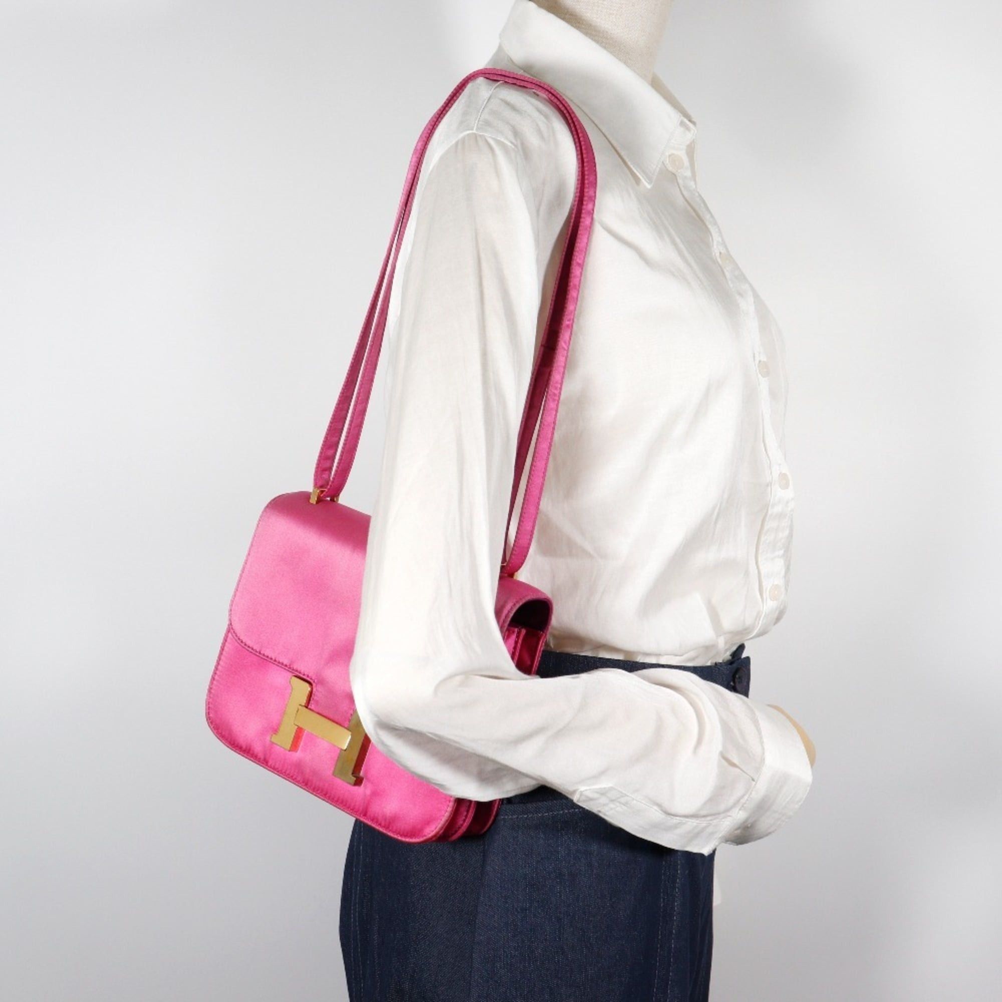 Hermes Hermes Hermès Constance Mini 18 Shoulder Bag, Silk, 2011, Pink/Gold Hardware, Flap, 18, Women's Size ONE SIZE - 19 Thumbnail