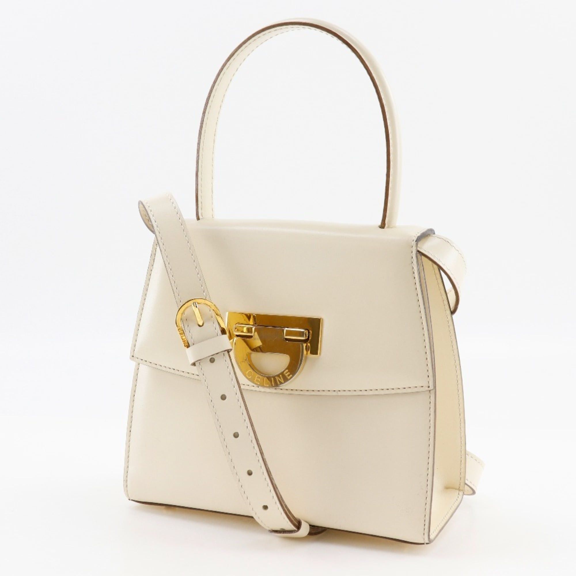 Celine Celine 2-Way Shoulder Handbag, Vintage Calfskin, White, 2-Way, Flap, Women's Size ONE SIZE - 2 Thumbnail