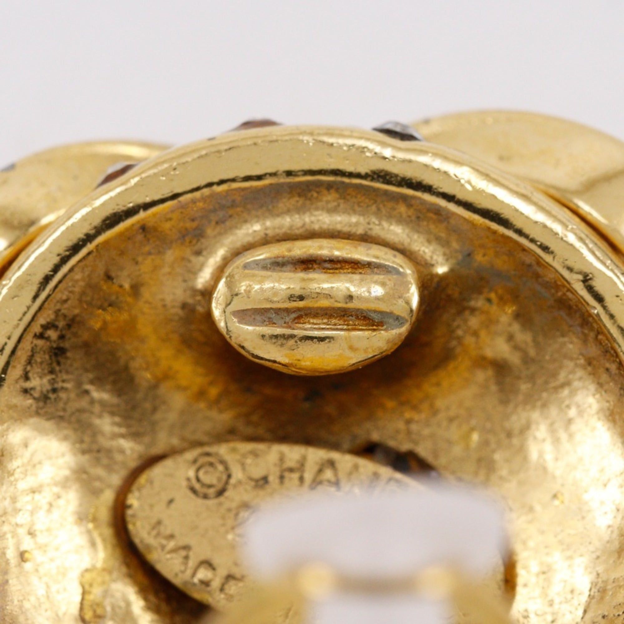 Chanel Vintage Chanel Coco Mark Earrings, Gold Plated with Rhinestones, 1988, Size 23, Approx. 34.1g, Women's Size ONE SIZE - 15 Thumbnail