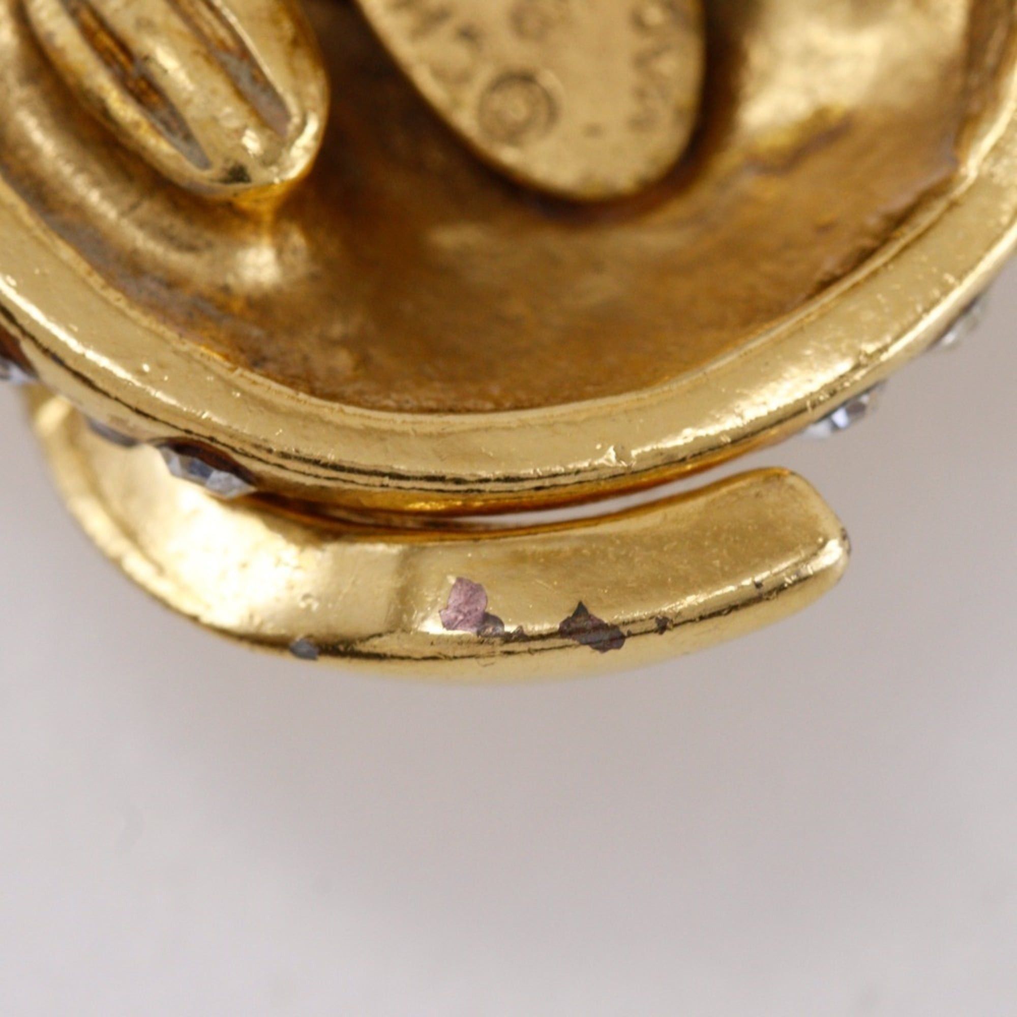 Chanel Vintage Chanel Coco Mark Earrings, Gold Plated with Rhinestones, 1988, Size 23, Approx. 34.1g, Women's Size ONE SIZE - 12 Thumbnail