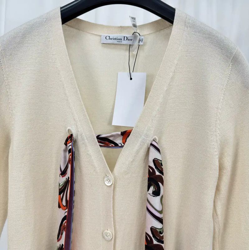 Dior Dior Cream Wool Long Sleeve Cardigan 0089 Size M / US 6-8 / IT 42-44 - 3 Thumbnail