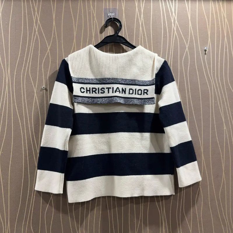 Dior Dior Knit Pullover in Cream and Navy Stripes 0089 Size S / US 4 / IT 40 - 2 Thumbnail