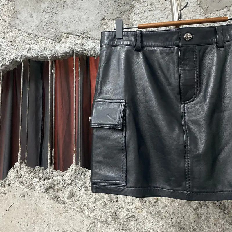 Chrome Hearts Chrome Hearts Black Leather A-Line Skirt 0089 Size 26" / US 2 / IT 38 - 3 Thumbnail