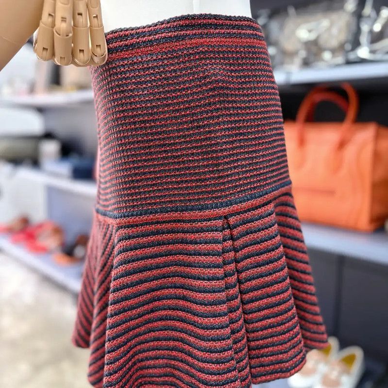 Chanel Chanel Red Striped Wool Mini Skirt 0089 Size 24" / US 00 / IT 34 - 2 Thumbnail
