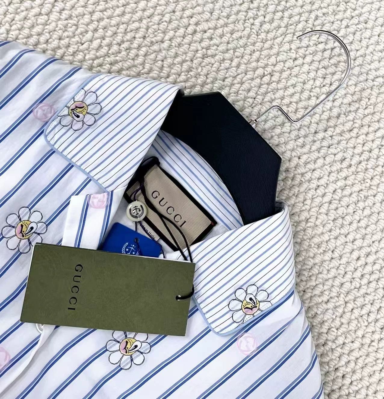 Gucci short blue striped floral shirt jacket Size M / US 6-8 / IT 42-44 - 3 Thumbnail