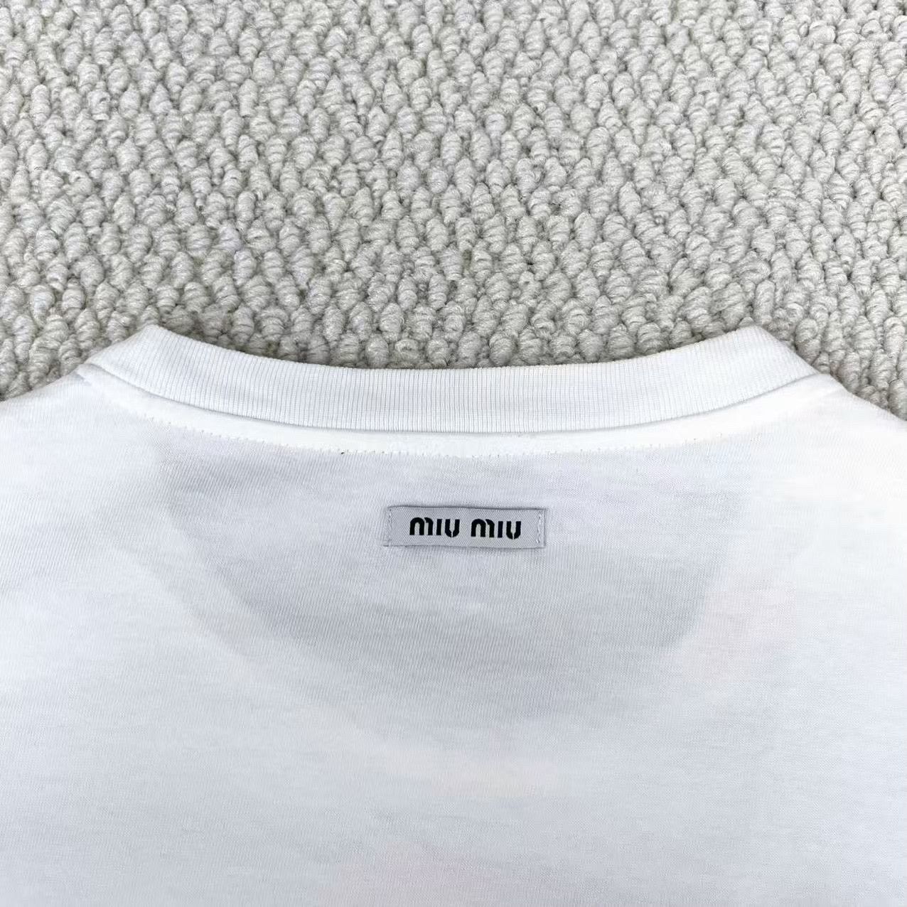 Miu Miu Miu Miu White Short Sleeve Logo Top Size S / US 4 / IT 40 - 5 Thumbnail
