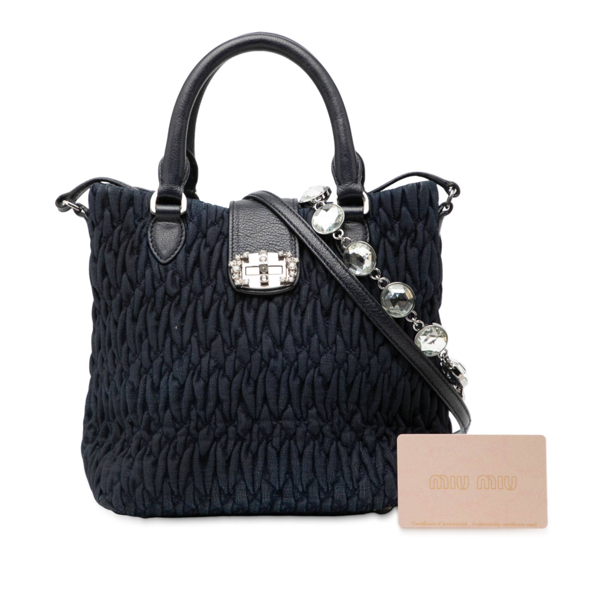 Miu Miu Miu Miu Matelasse Denim Crystal Satchel Size ONE SIZE - 7 Thumbnail