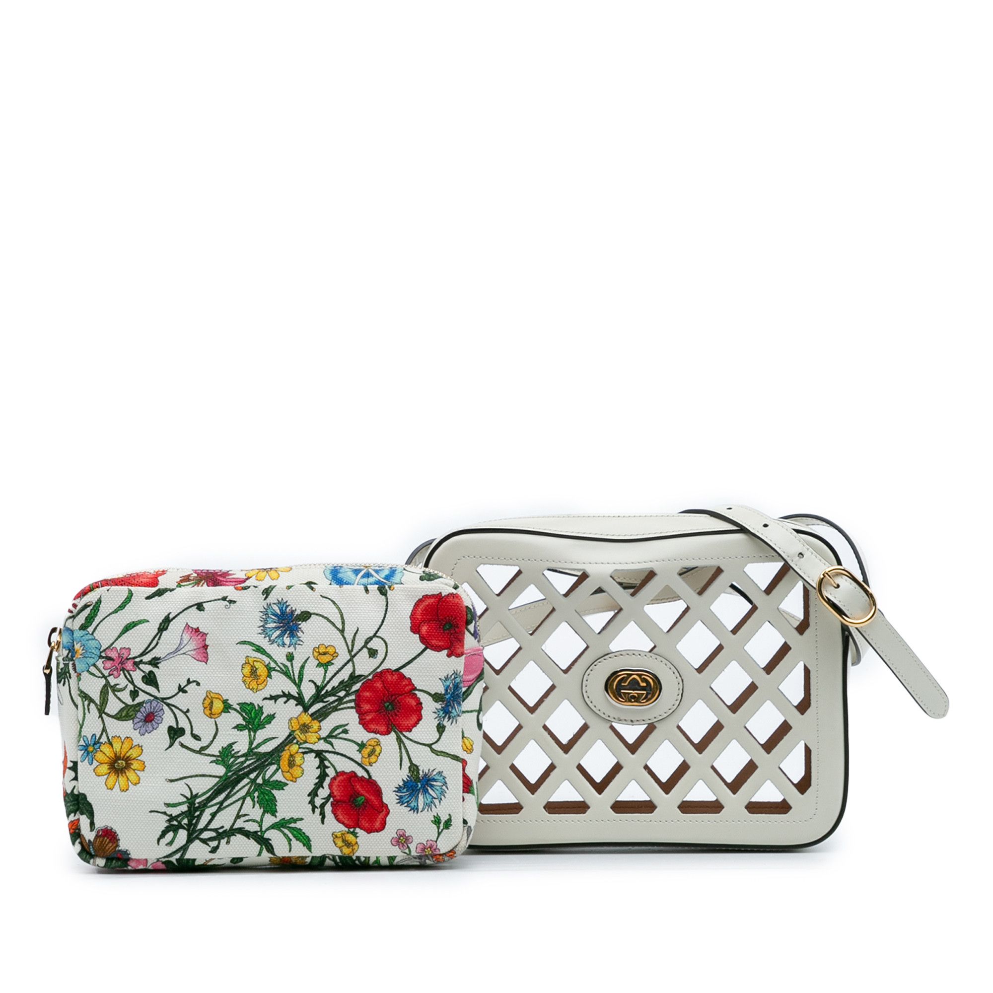 Gucci Gucci Cutout Leather and Flora Canvas Infinity Crossbody Size ONE SIZE - 13 Thumbnail