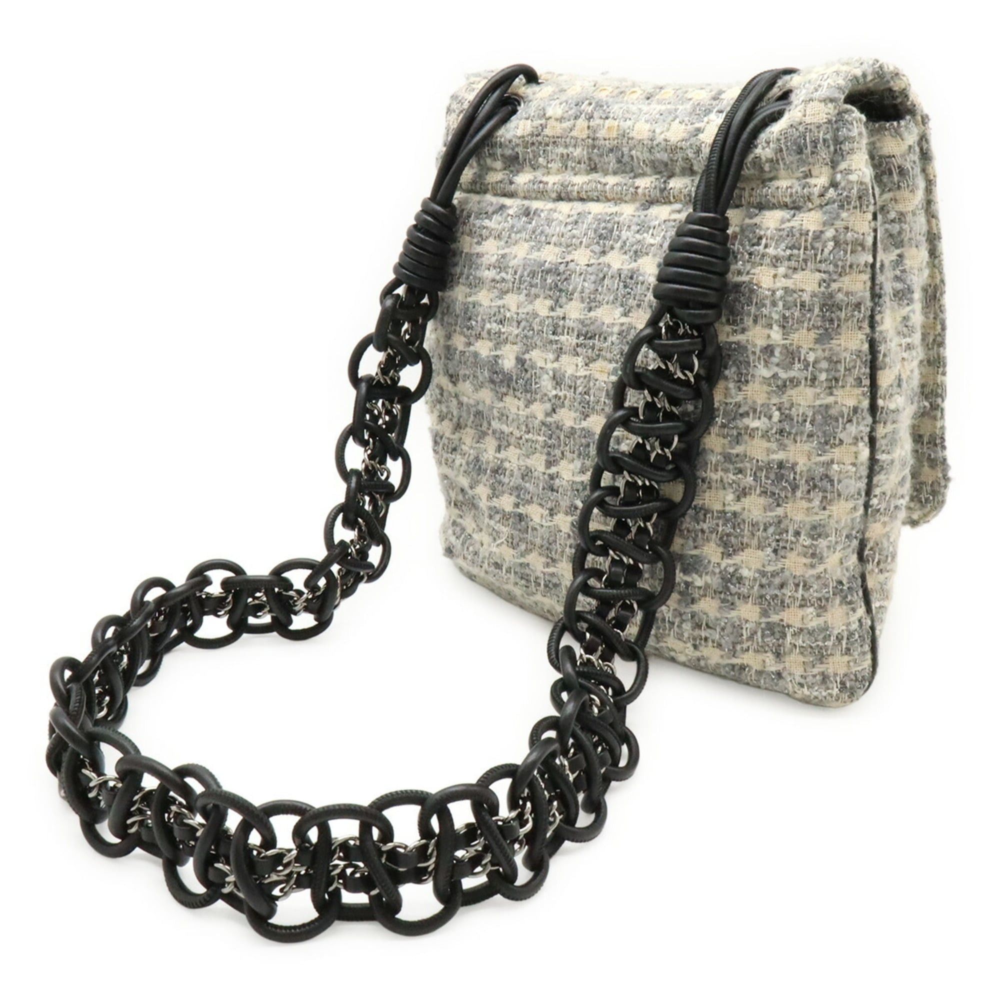 Chanel CHANEL Camellia Tweed Chain Shoulder Bag in Gray Multicolor and Black (A30216) Size ONE SIZE - 3 Thumbnail