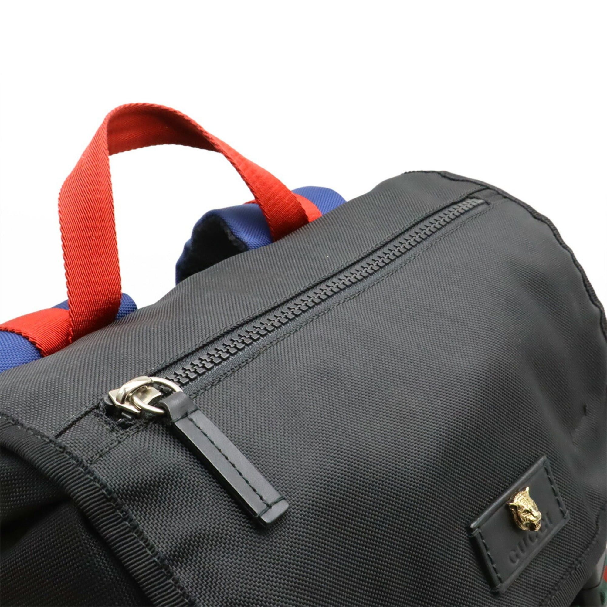 Gucci GUCCI Techno Canvas Backpack with Cat Head Leather and Mesh Design in Black, Navy, Red, Green (450982) Size ONE SIZE - 8 Thumbnail