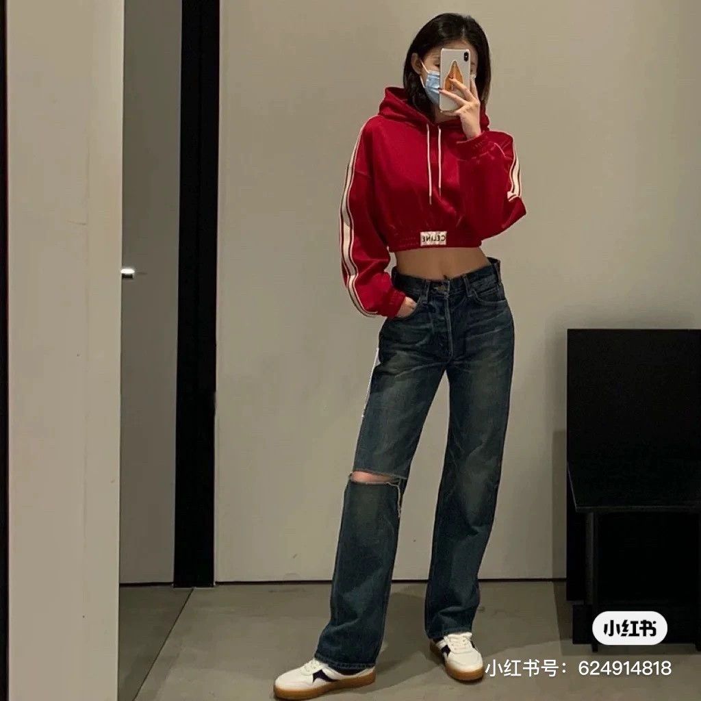 Celine celine red cropped hooded sweatshirt Size S / US 4 / IT 40 - 5 Thumbnail