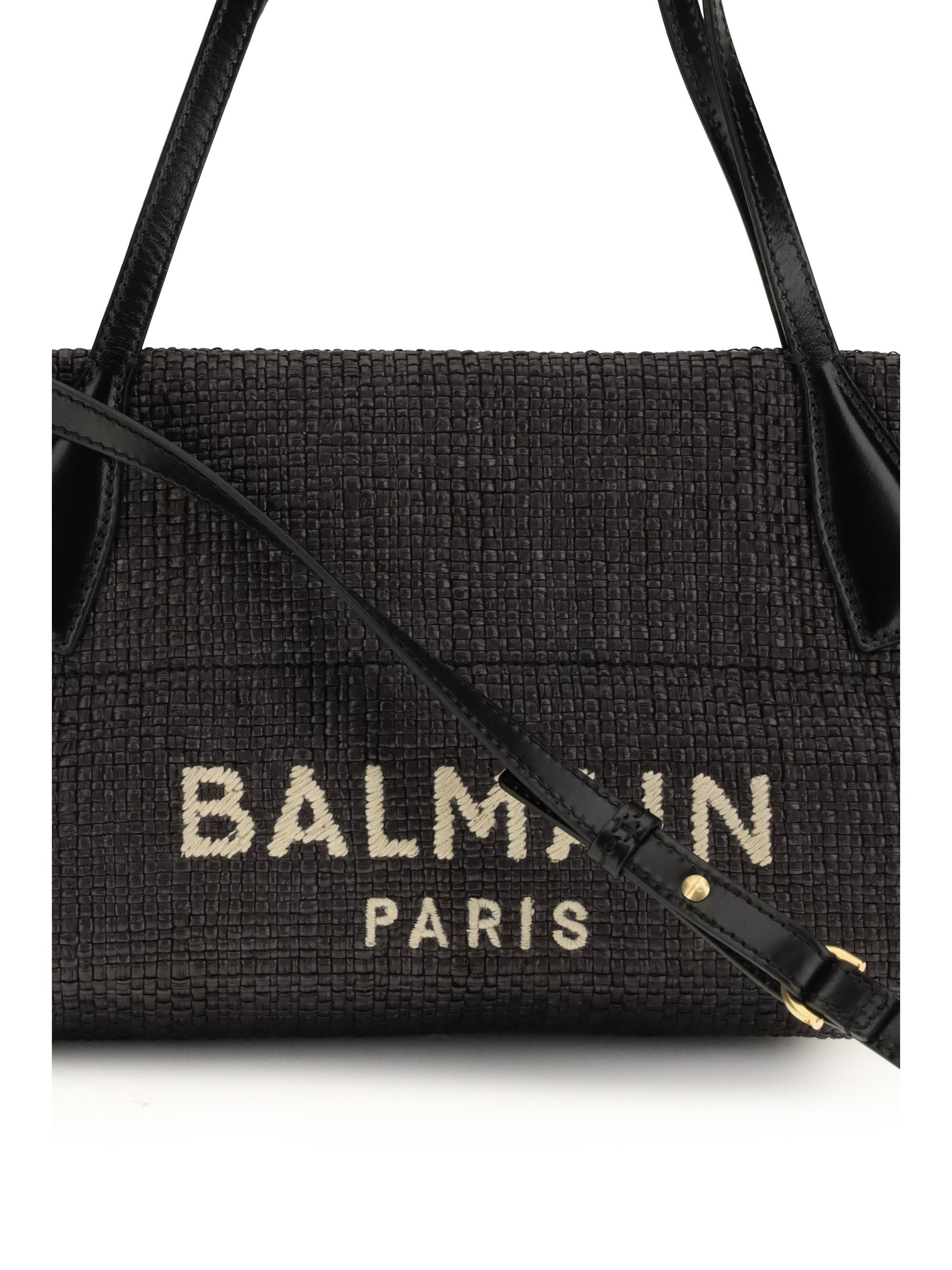 Balmain Calfskin and Raffia Track Shoulder Bag Size ONE SIZE - 4 Thumbnail