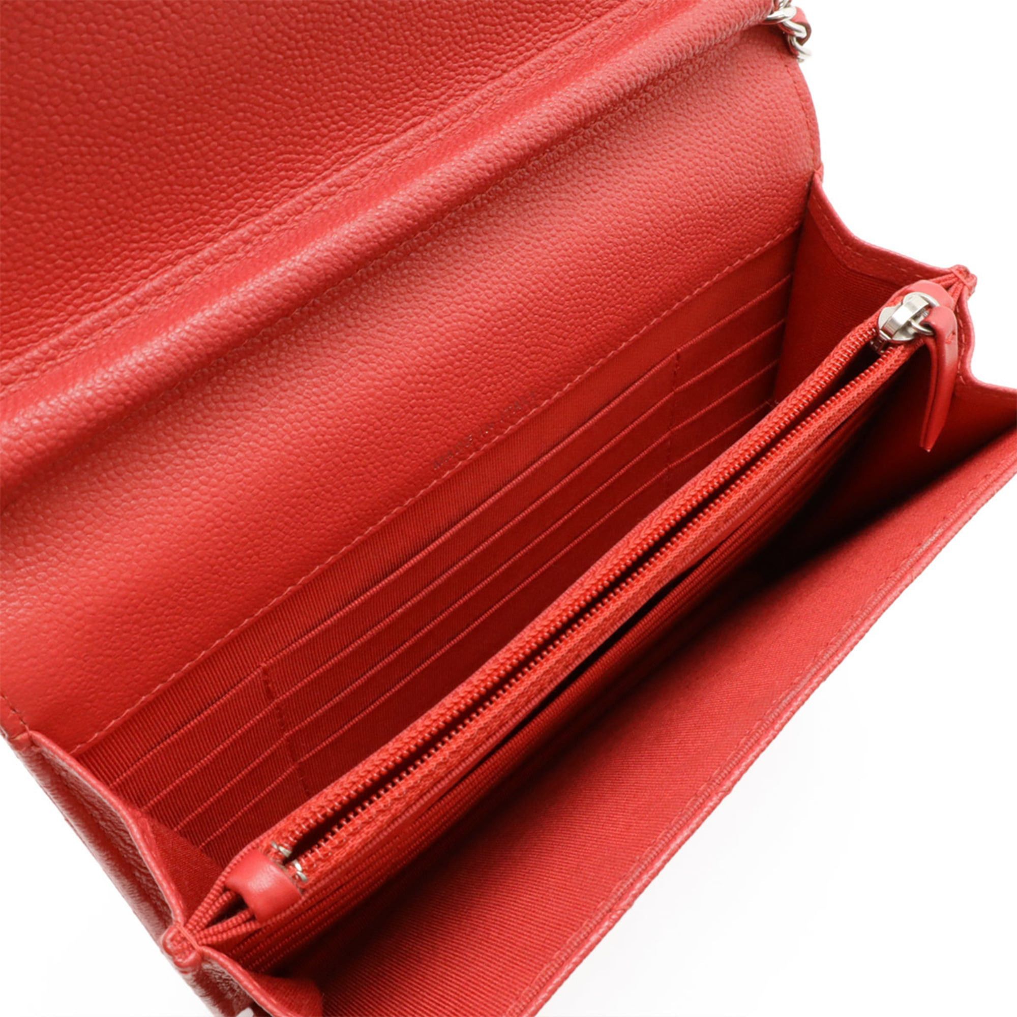 Chanel CHANEL V-Stitch Chevron Chain Wallet Shoulder Bag Pochette Caviar Leather Red Pink Size ONE SIZE - 7 Thumbnail
