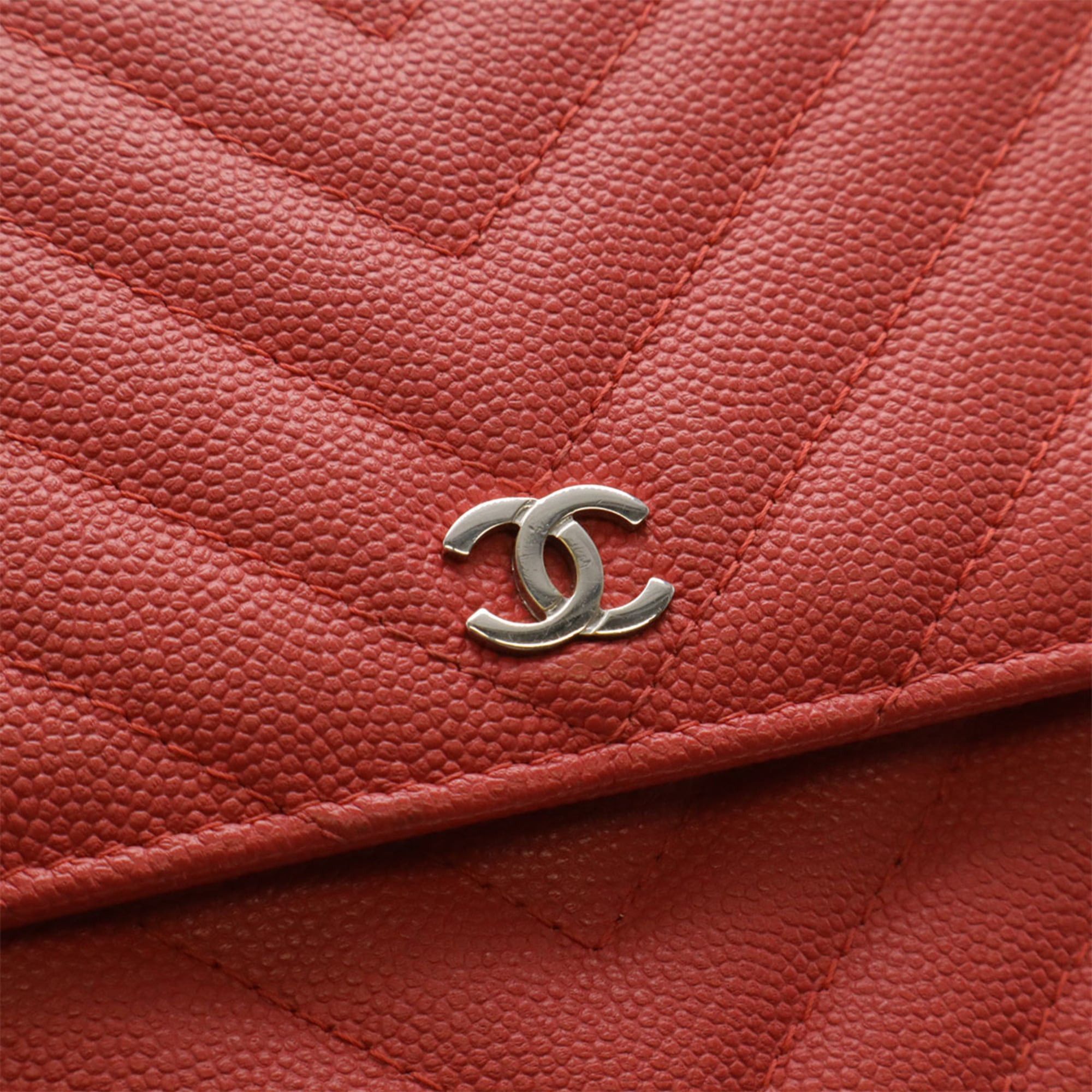 Chanel CHANEL V-Stitch Chevron Chain Wallet Shoulder Bag Pochette Caviar Leather Red Pink Size ONE SIZE - 5 Thumbnail