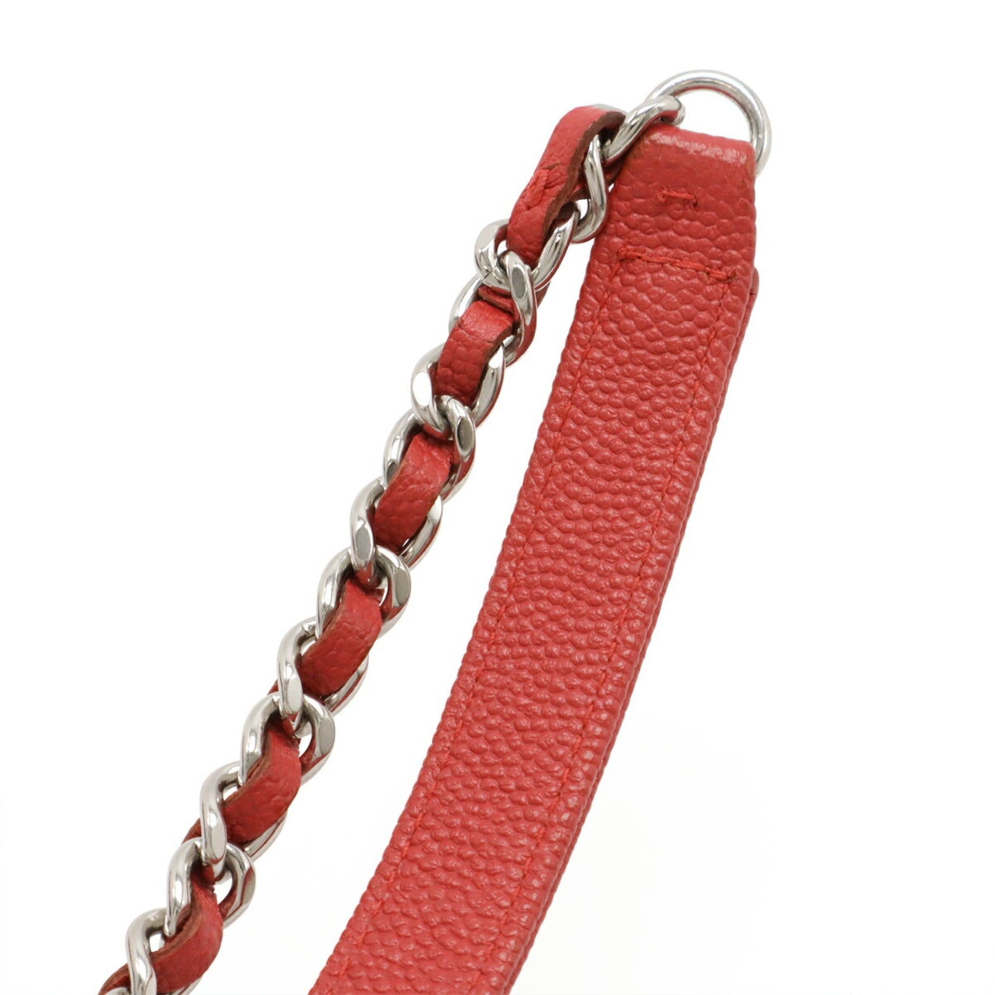 Chanel CHANEL V-Stitch Chevron Chain Wallet Shoulder Bag Pochette Caviar Leather Red Pink Size ONE SIZE - 6 Thumbnail