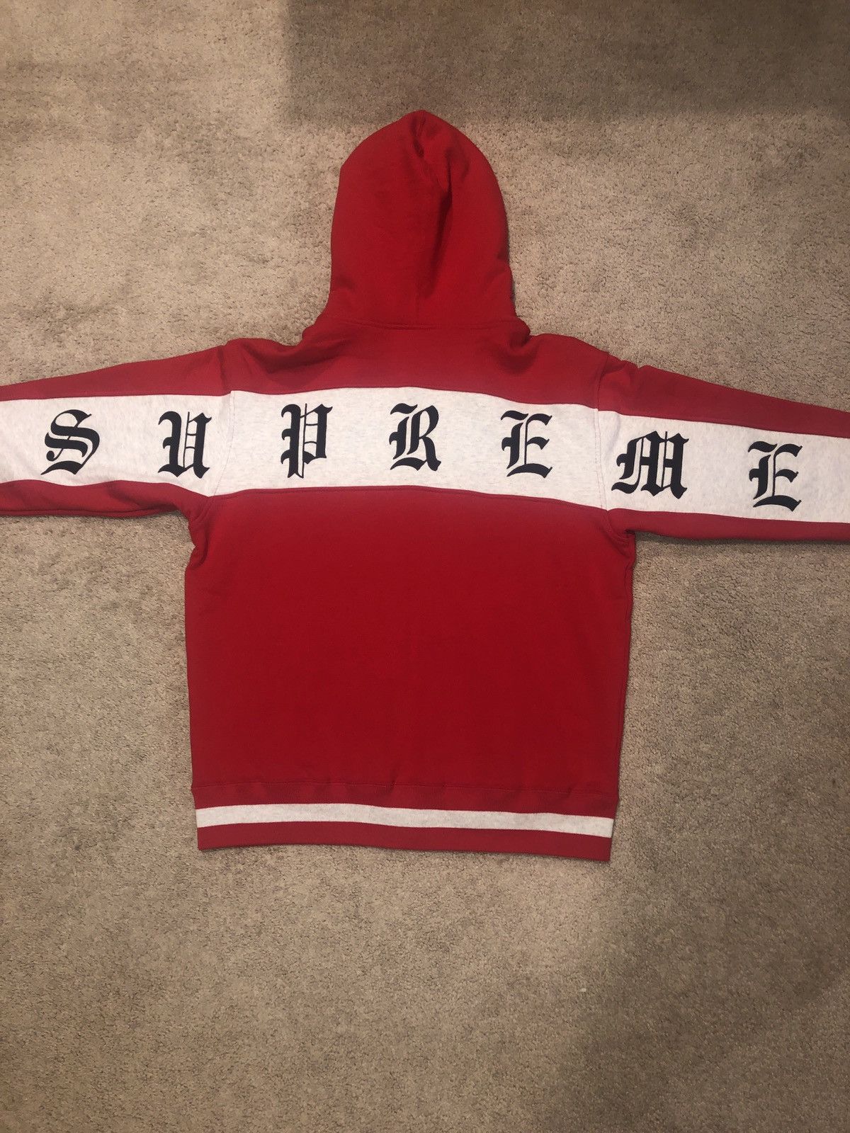 Supreme Supreme Old English Stripe Zip Up Hoodie MED. | Grailed