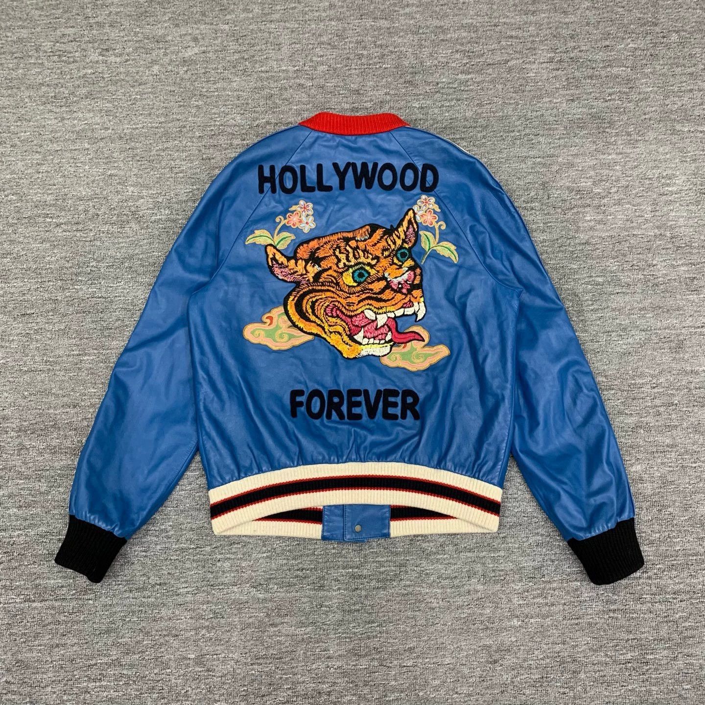 Gucci blue leather logo bomber jacket from gucci Size US L / EU 52-54 / 3 - 2 Thumbnail