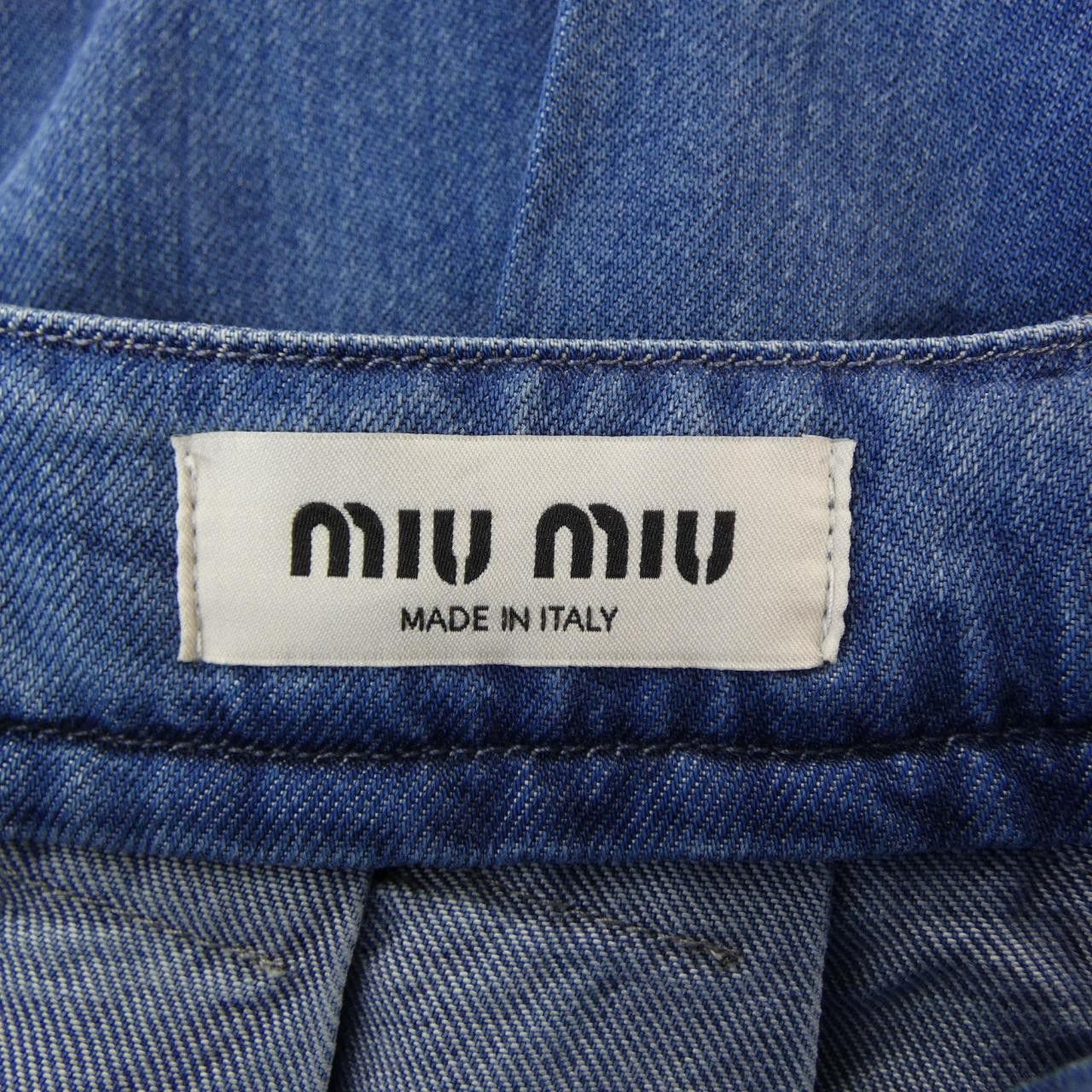 Miu Miu Miu Miu Miu Miu MIU MIU Logo Denim Mini Skirt Denim Skirts GWD329 SOOO 143V DUTY FREE for USA Size ONE SIZE - 4 Thumbnail