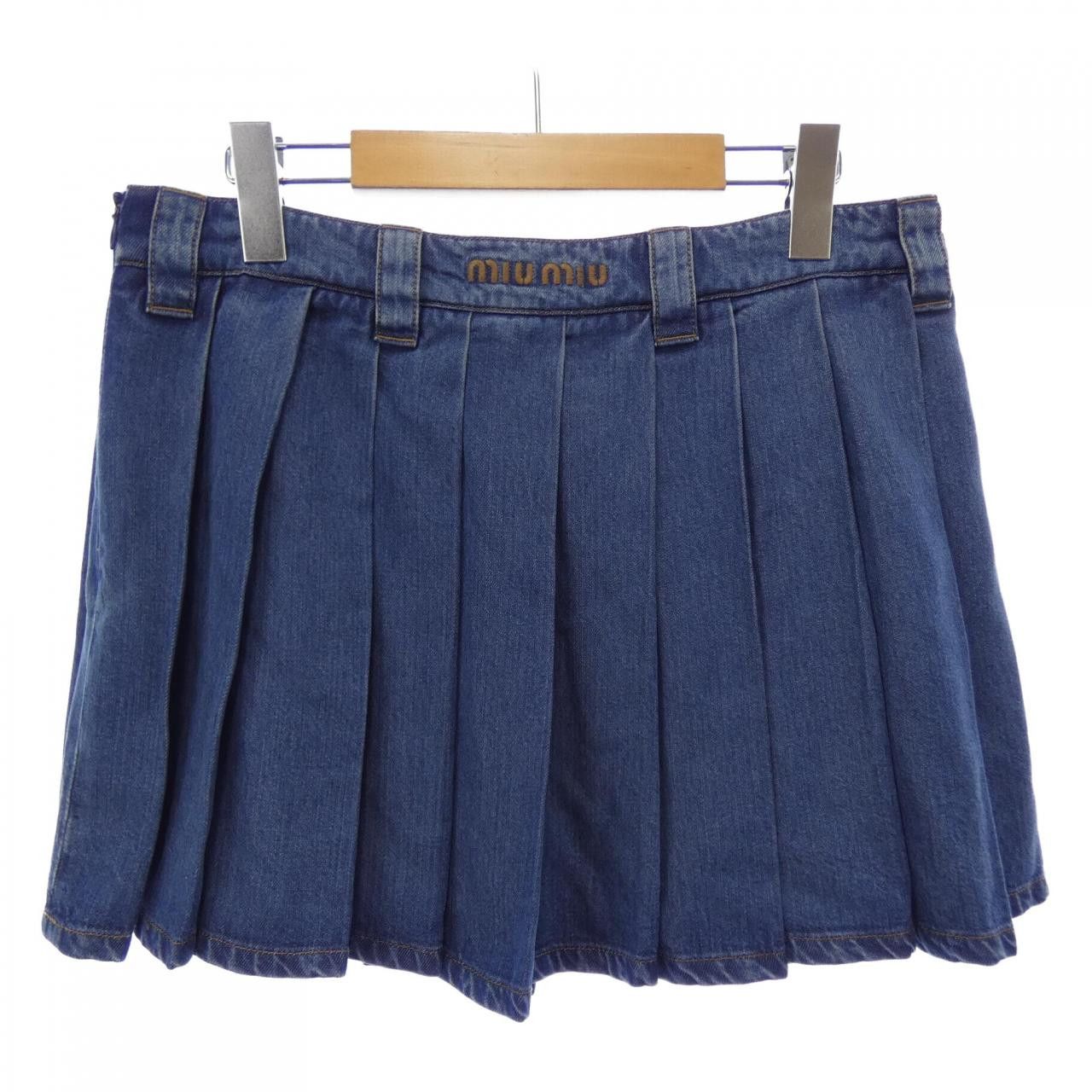 Miu Miu Miu Miu Miu Miu MIU MIU Logo Denim Mini Skirt Denim Skirts GWD329 SOOO 143V DUTY FREE for USA Size ONE SIZE - 2 Thumbnail