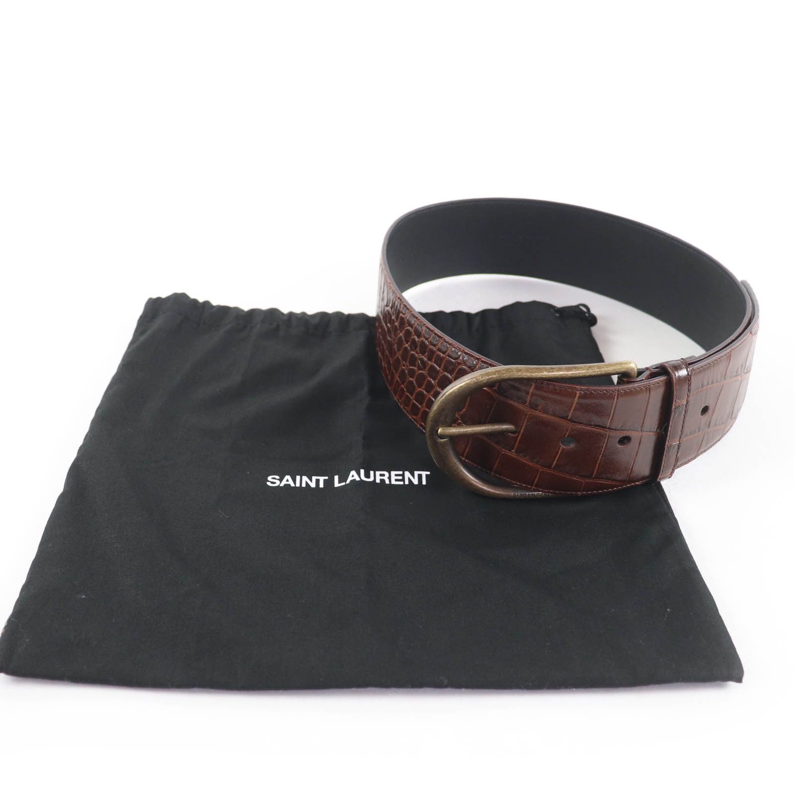 Yves Saint Laurent Yves Saint Laurent Saint Laurent Croco embossed leather Belt Leather Belt GRZ619783 DUTY FREE for USA Size ONE SIZE - 2 Thumbnail