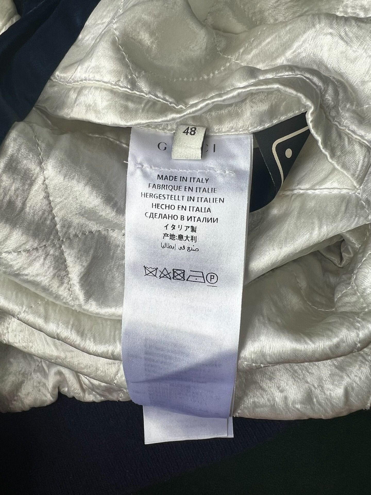 gucci blue silk baseball jacket with logo