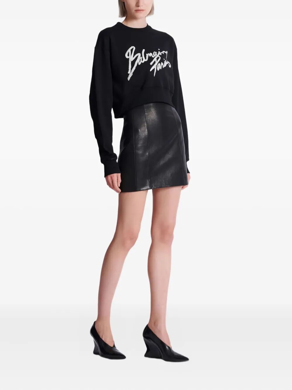 Balmain "BALMAIN PARIS" CROPPED ROUNDNECK SWEATER Size L / US 10 / IT 46 - 3 Thumbnail