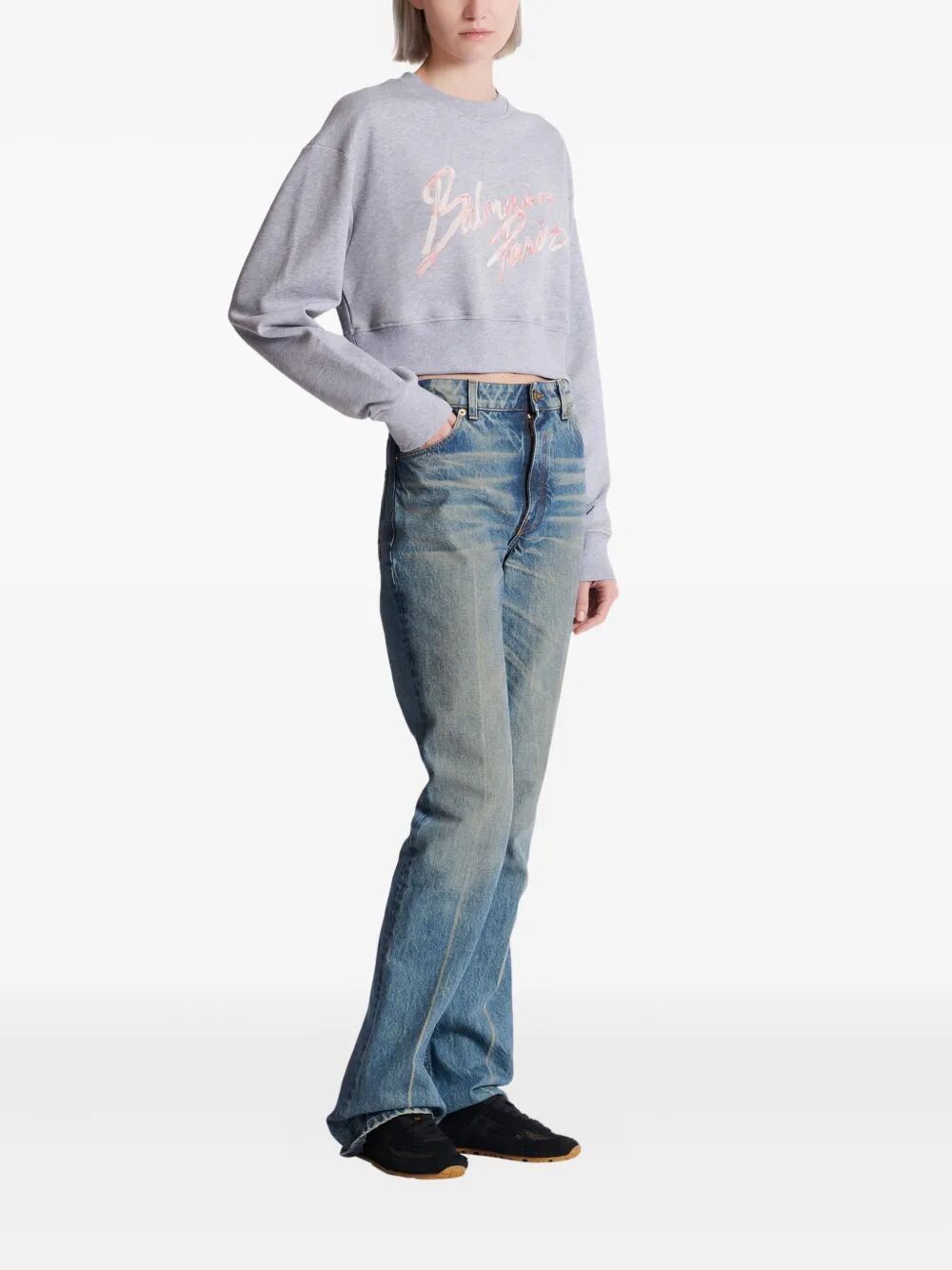 Balmain "BALMAIN PARIS" CROPPED ROUNDNECK SWEATER Size S / US 4 / IT 40 - 5 Thumbnail