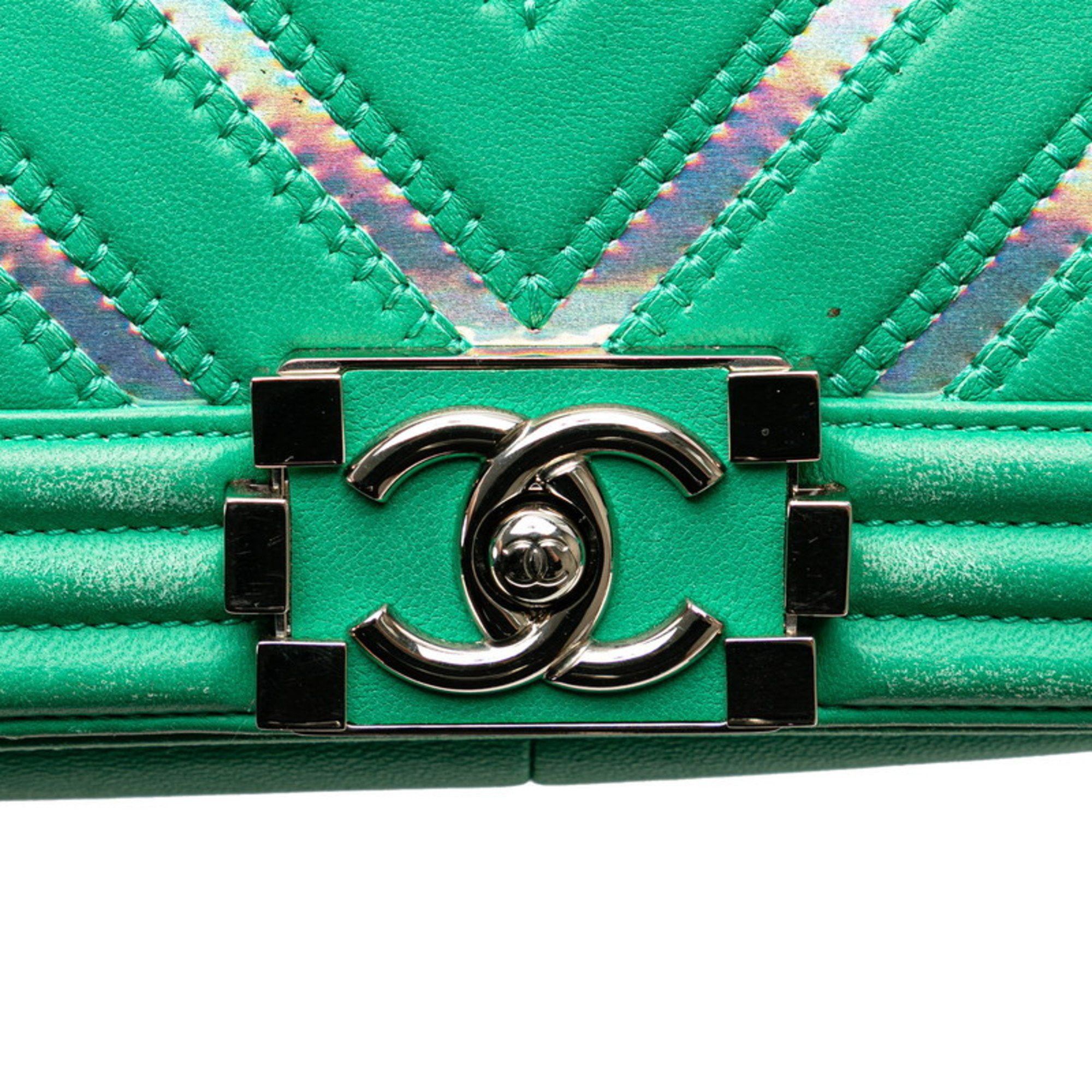 Chanel Chanel Boy Flap Bag Chevron Lambskin with Holographic PVC Size ONE SIZE - 9 Thumbnail